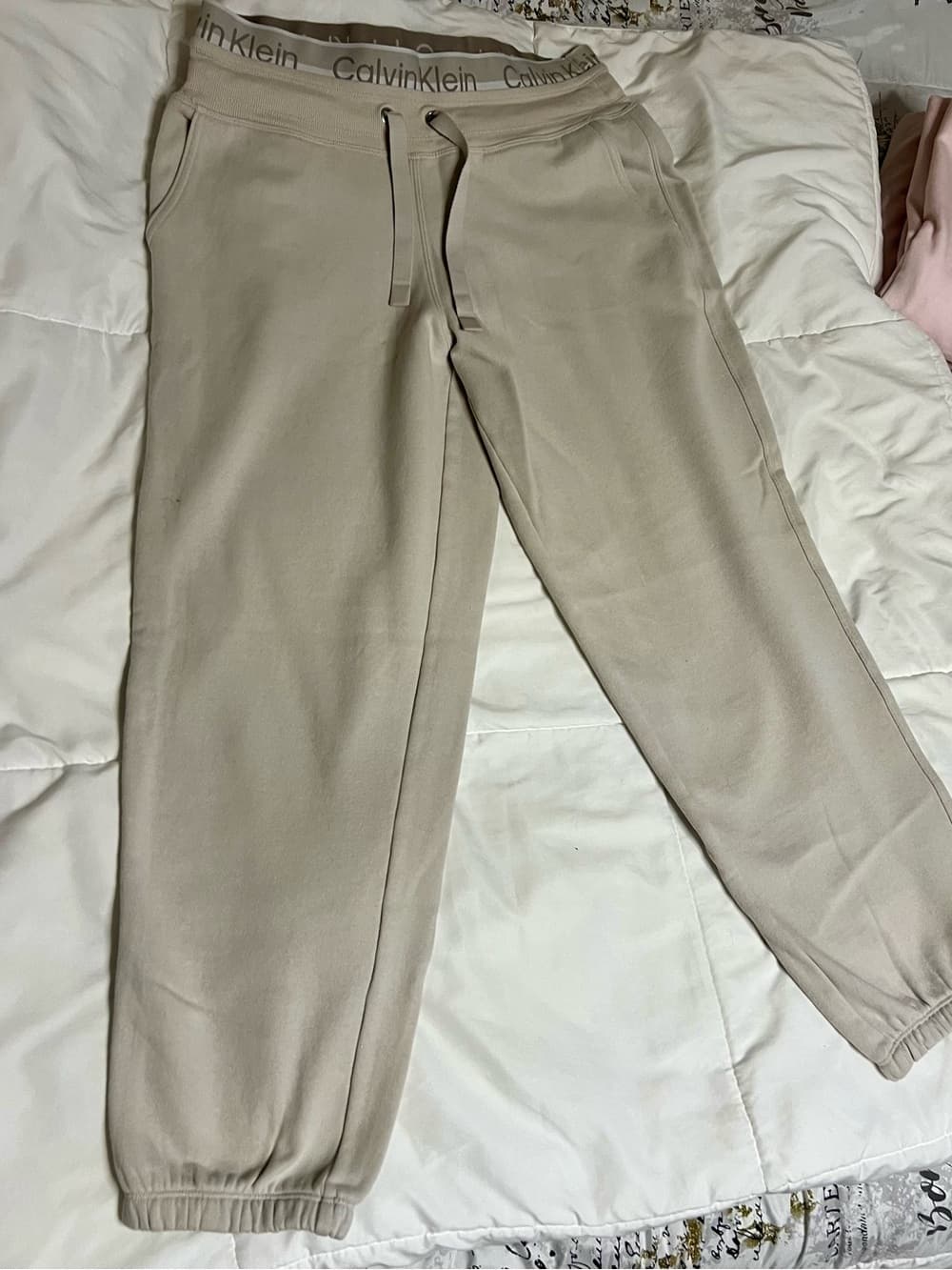 Calvin Klein Women's Light Beige Jogger Sweatpants with Logo Waistband - Thumbnail 2