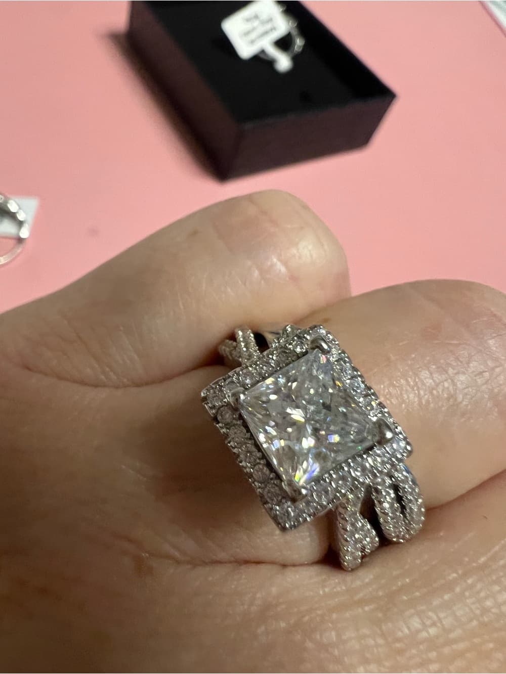Sterling Silver Square Halo Moissanite Engagement Ring in Silver - Thumbnail 4