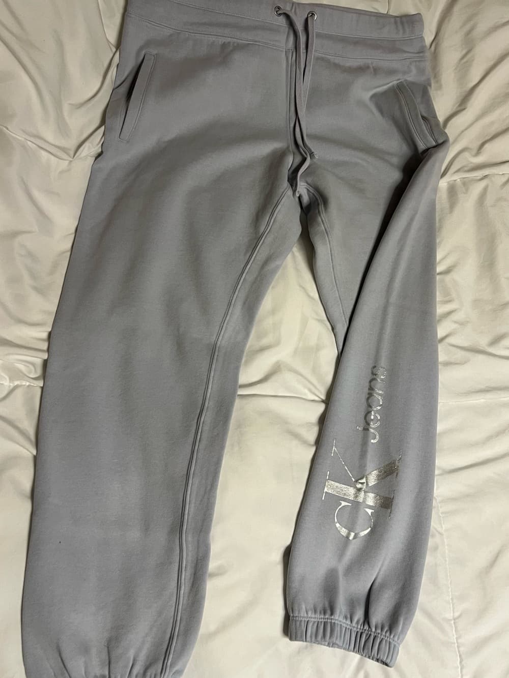 Calvin Klein Jeans Light Gray Fleece Sweatpants - Thumbnail 3