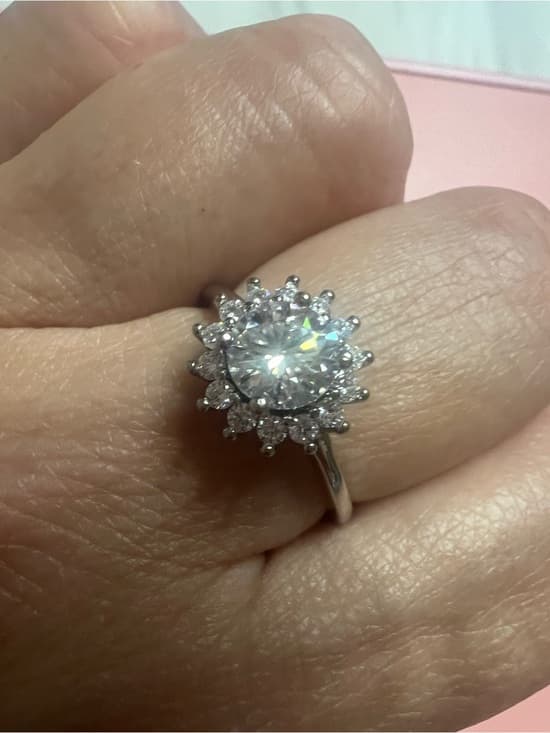 Sterling Silver Halo Sunburst GRA Moissanite Ring in White - Thumbnail 4