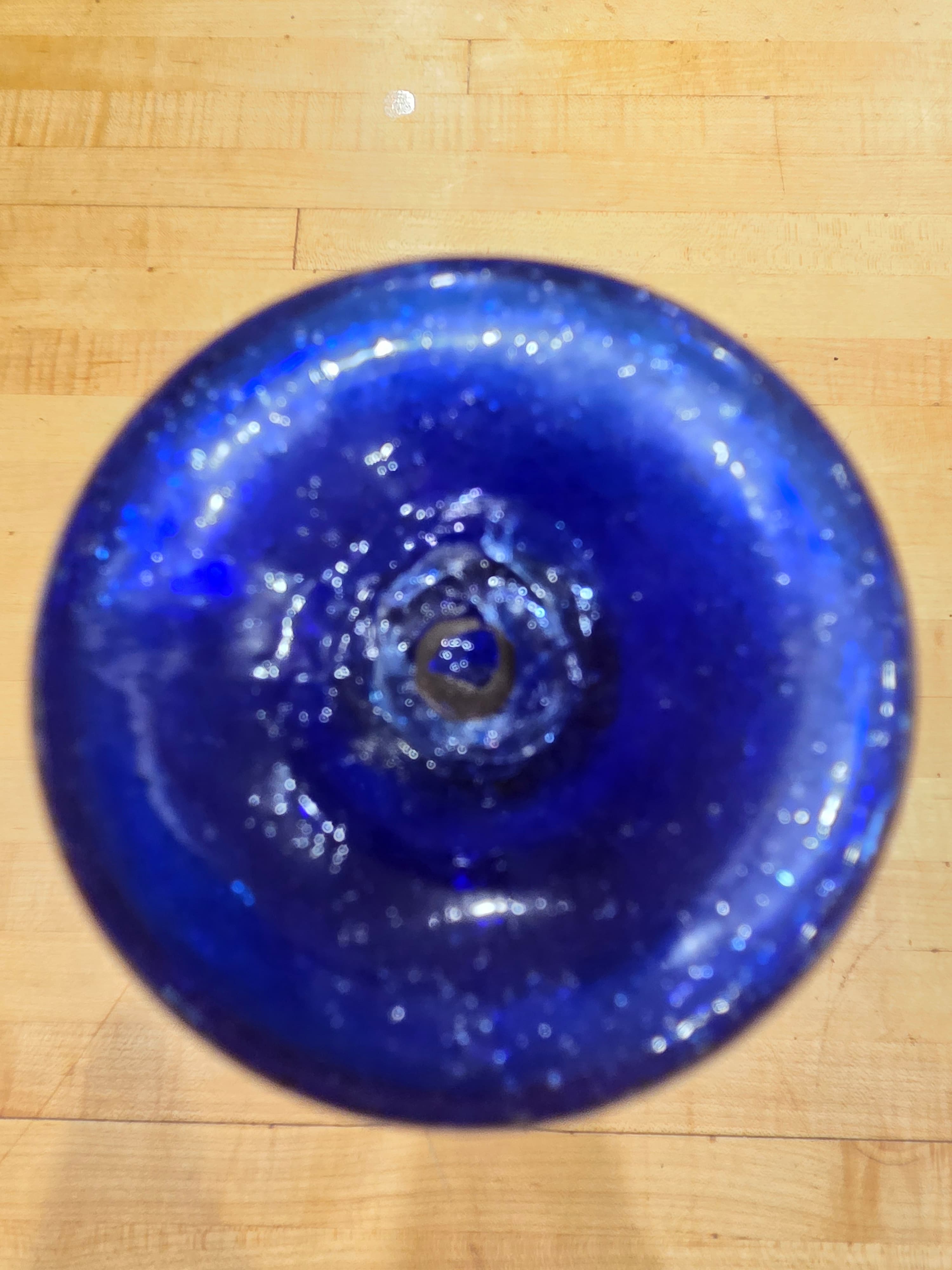 Vintage MCM Cobalt Blue Controlled Bubble Art Glass Footed Vase - Thumbnail 3