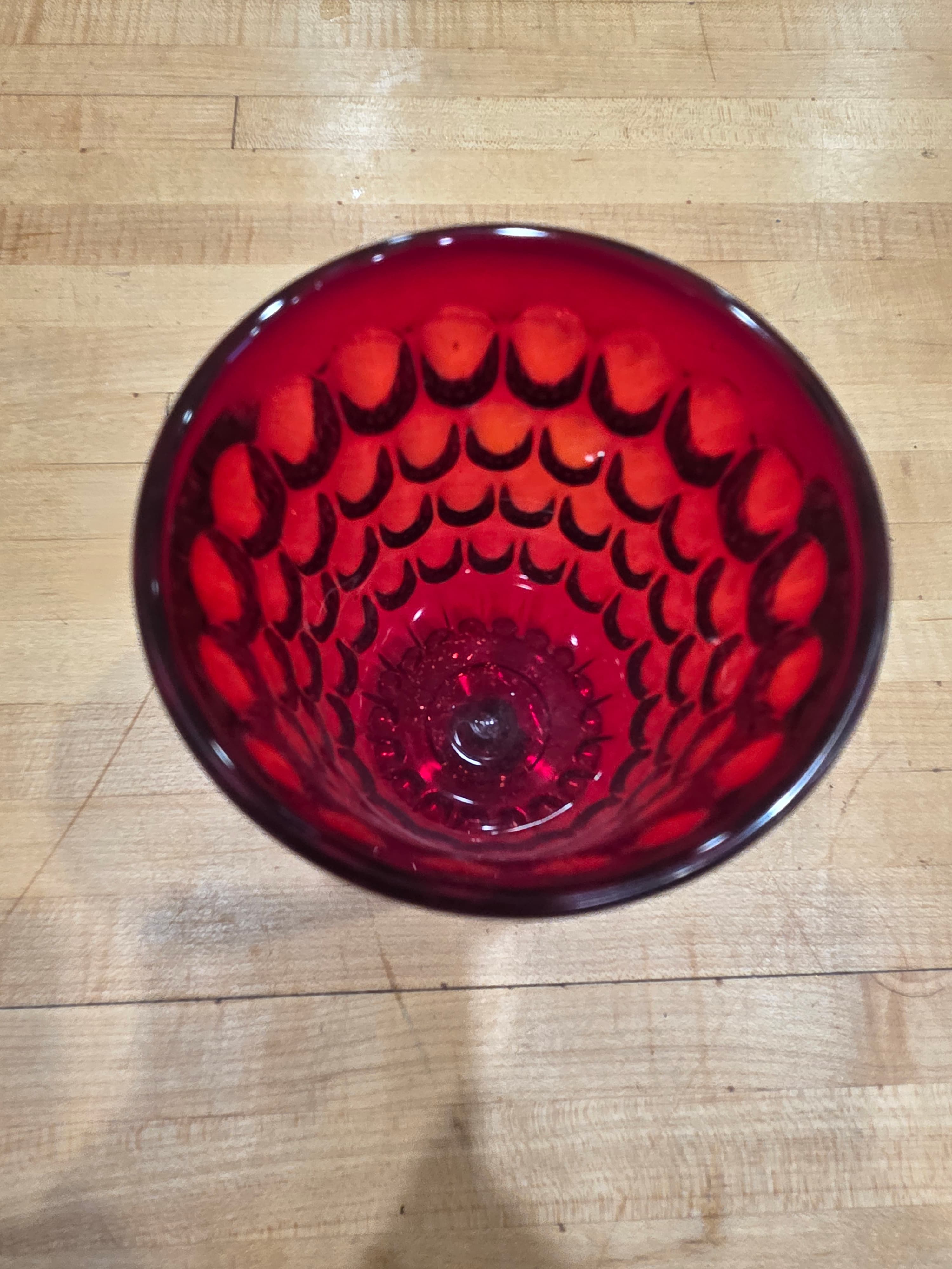 Vintage Fenton Ruby Red Thumbprint Pedestal Goblet Water Glass - Thumbnail 3