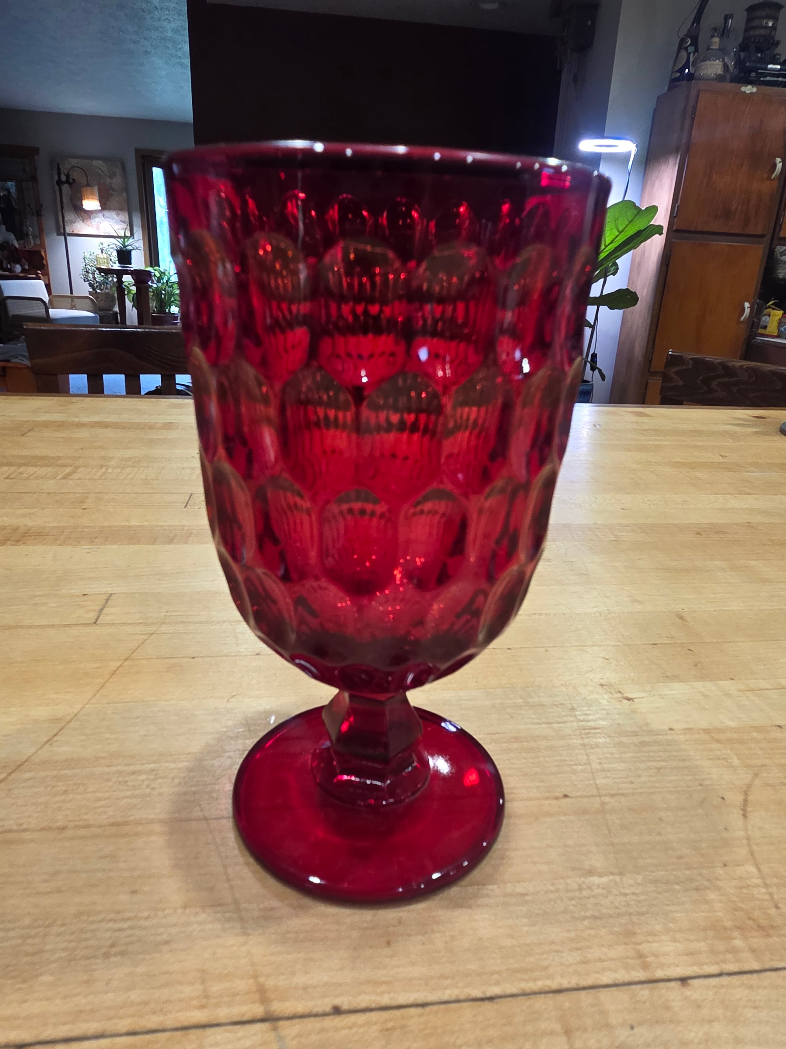 Vintage Fenton Ruby Red Thumbprint Pedestal Goblet Water Glass
