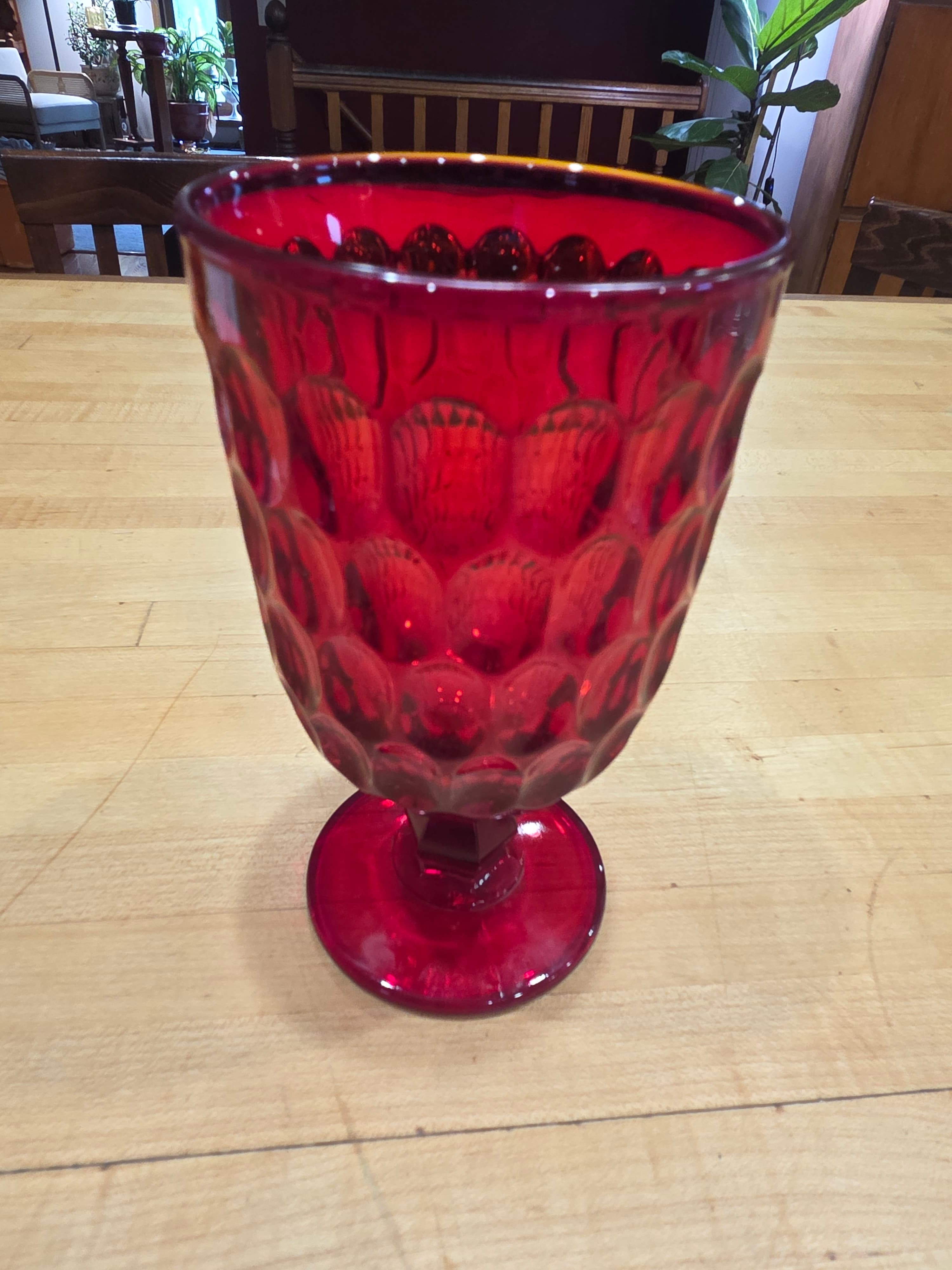 Vintage Fenton Ruby Red Thumbprint Pedestal Goblet Water Glass - Thumbnail 2