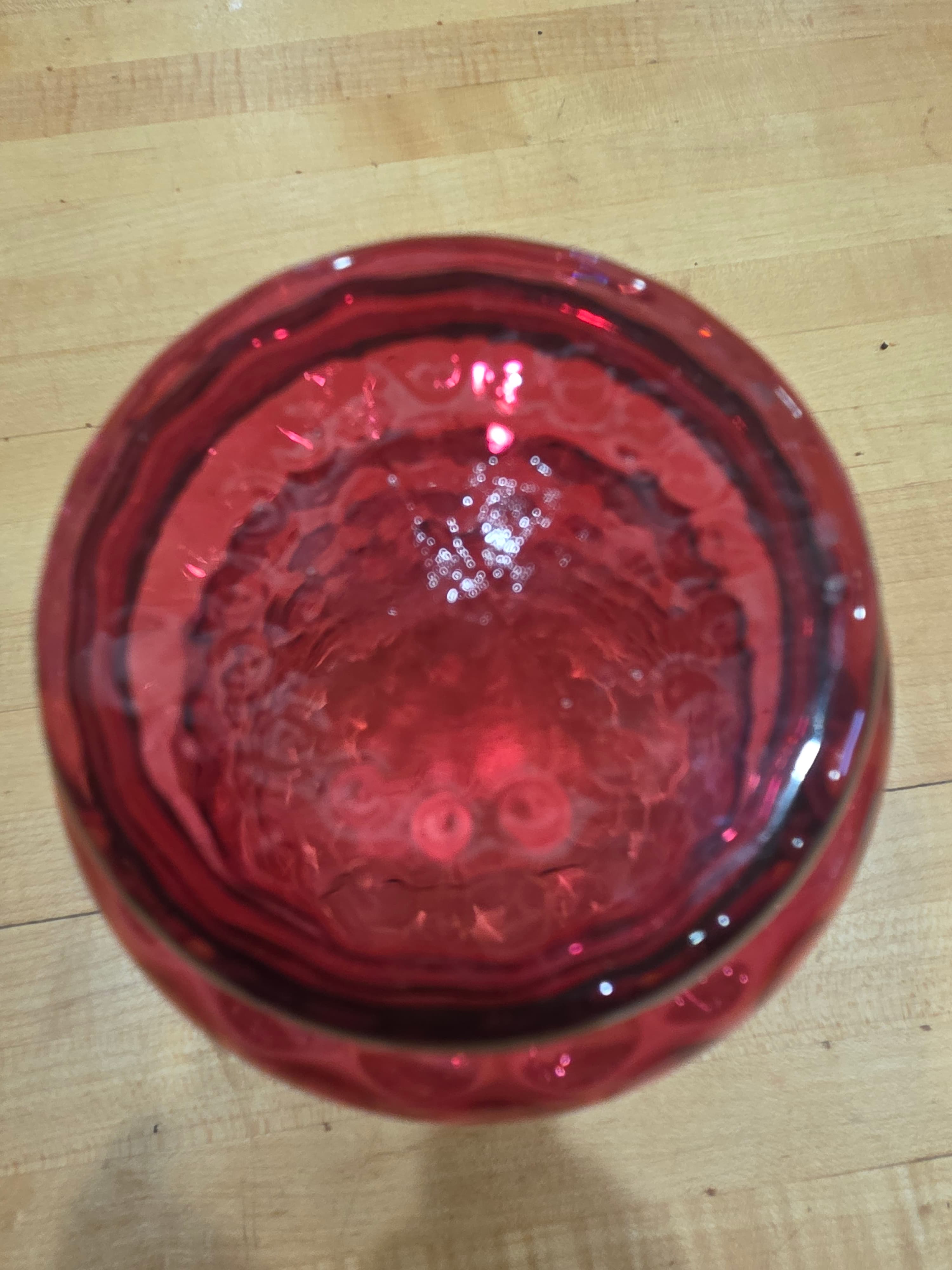 Vintage Fenton Cranberry Glass Coin Dot Flared Bulge Base Vase - Thumbnail 5