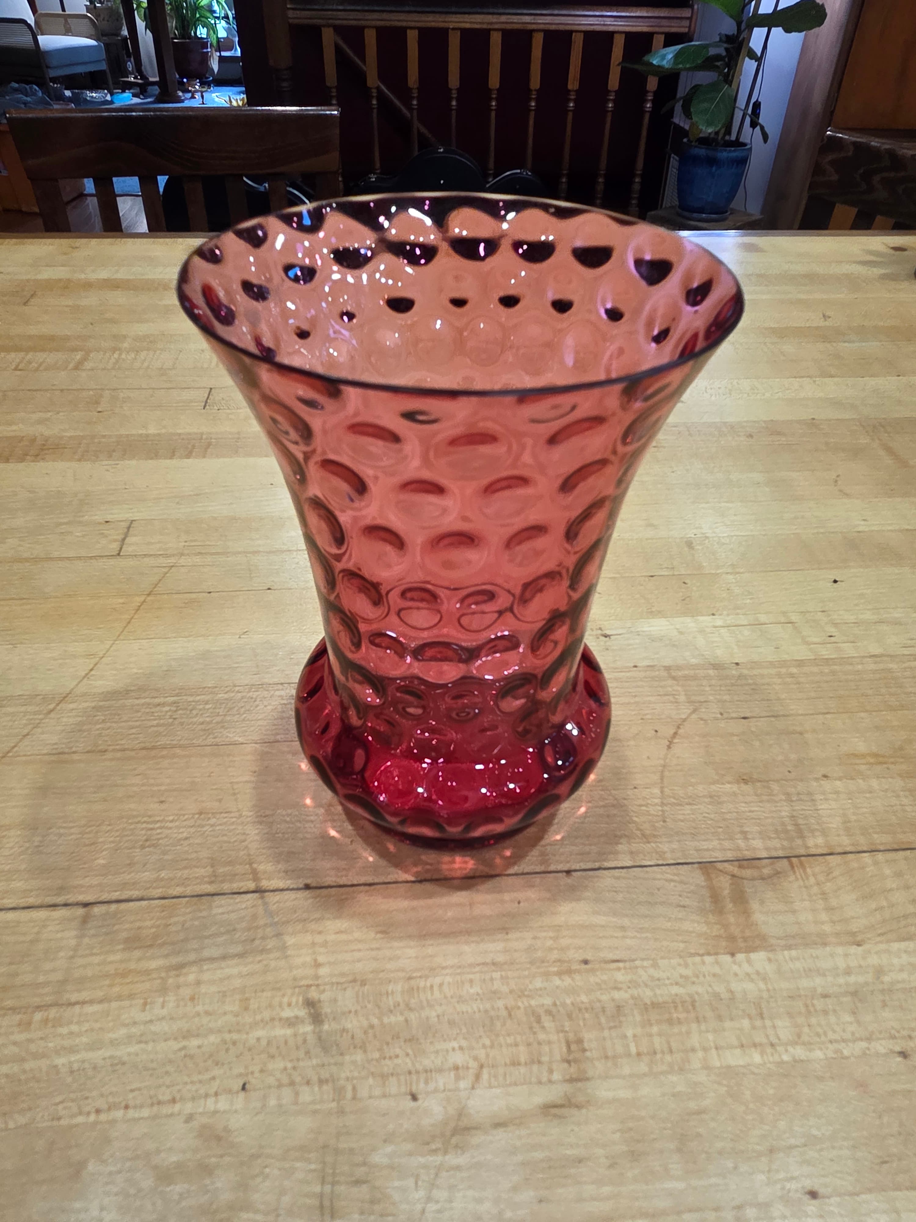Vintage Fenton Cranberry Glass Coin Dot Flared Bulge Base Vase