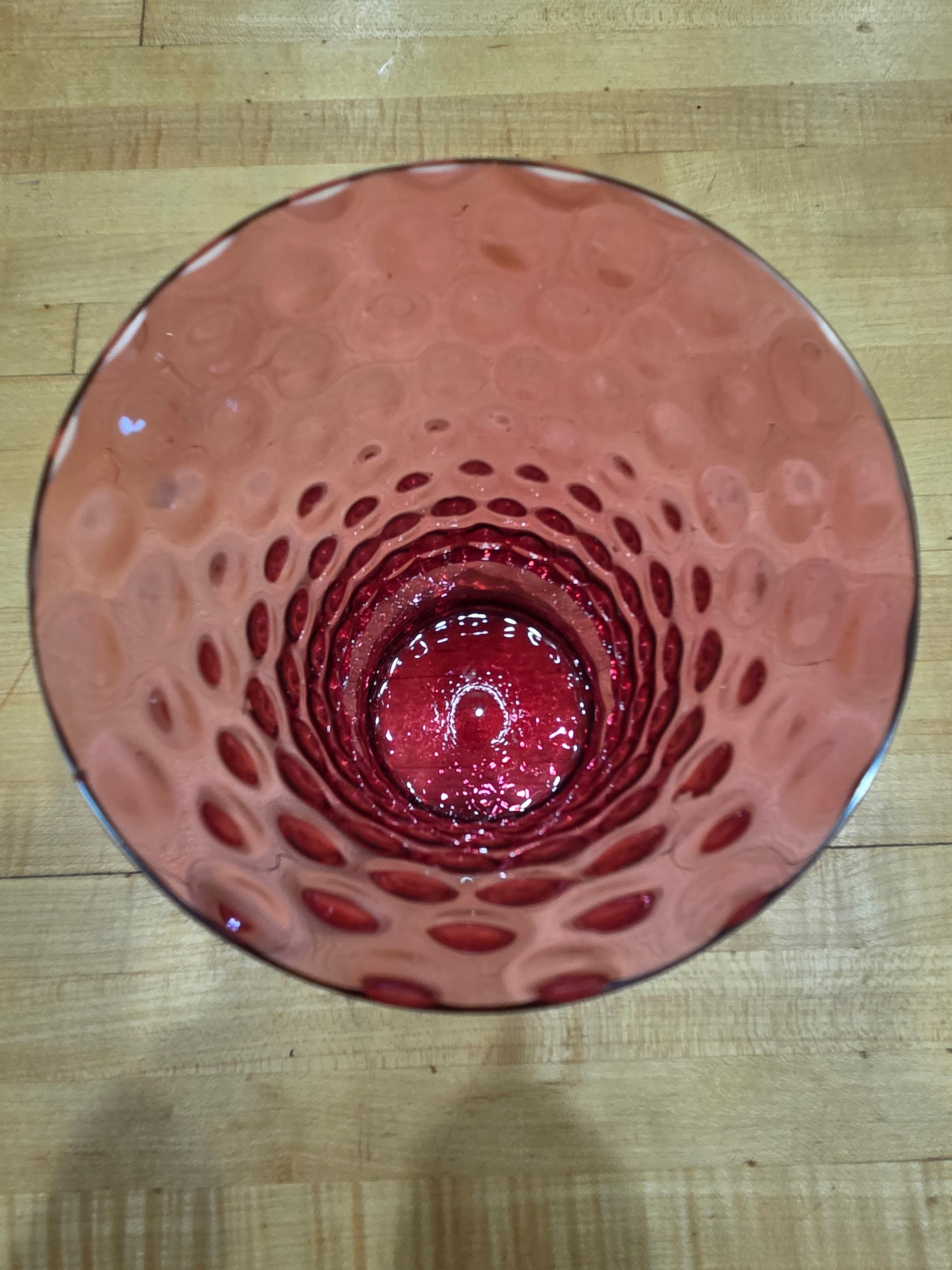 Vintage Fenton Cranberry Glass Coin Dot Flared Bulge Base Vase - Thumbnail 4