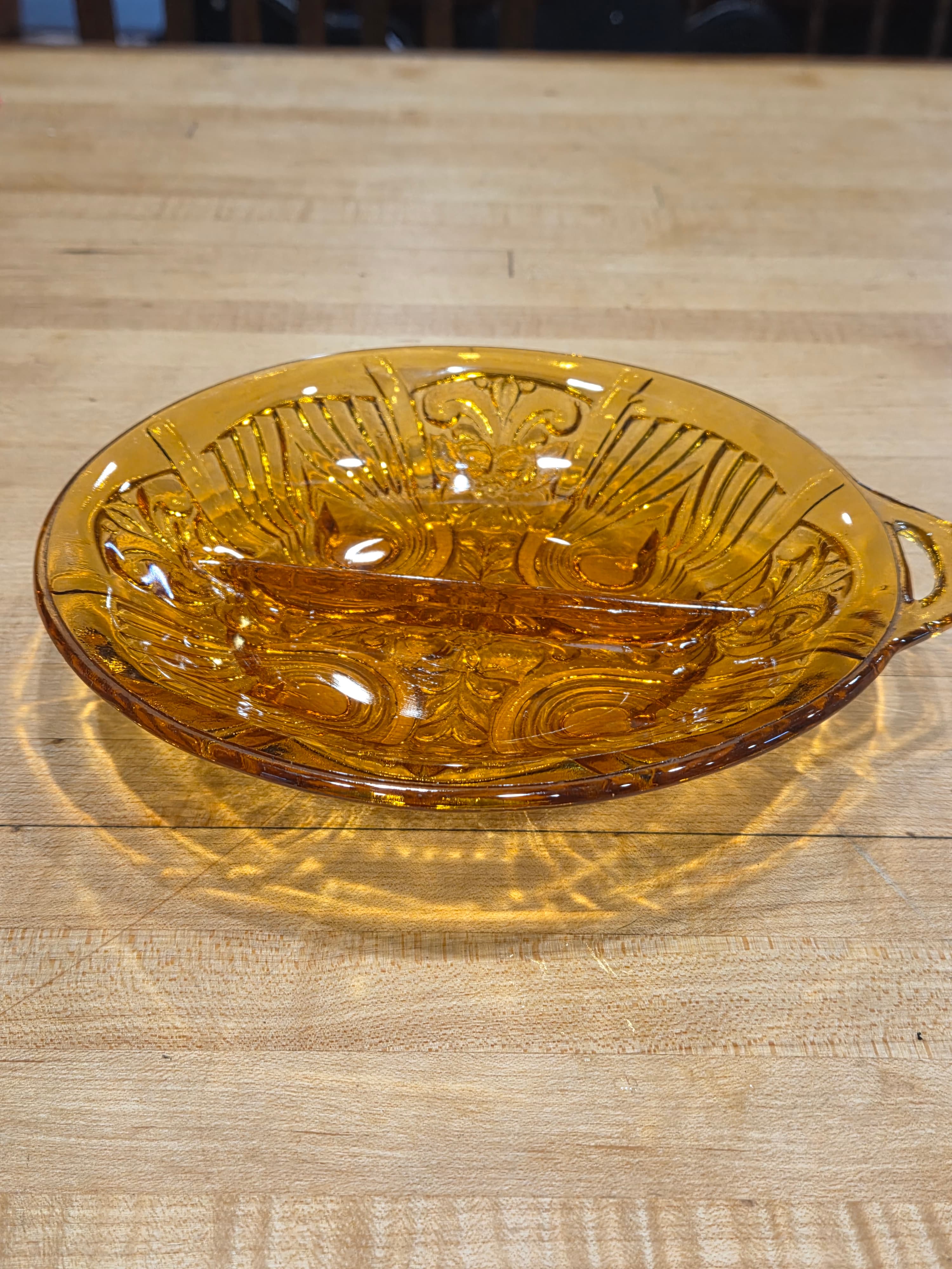 Vintage Indiana Glass Killarney Amber Divided Relish Dish 8.5"
