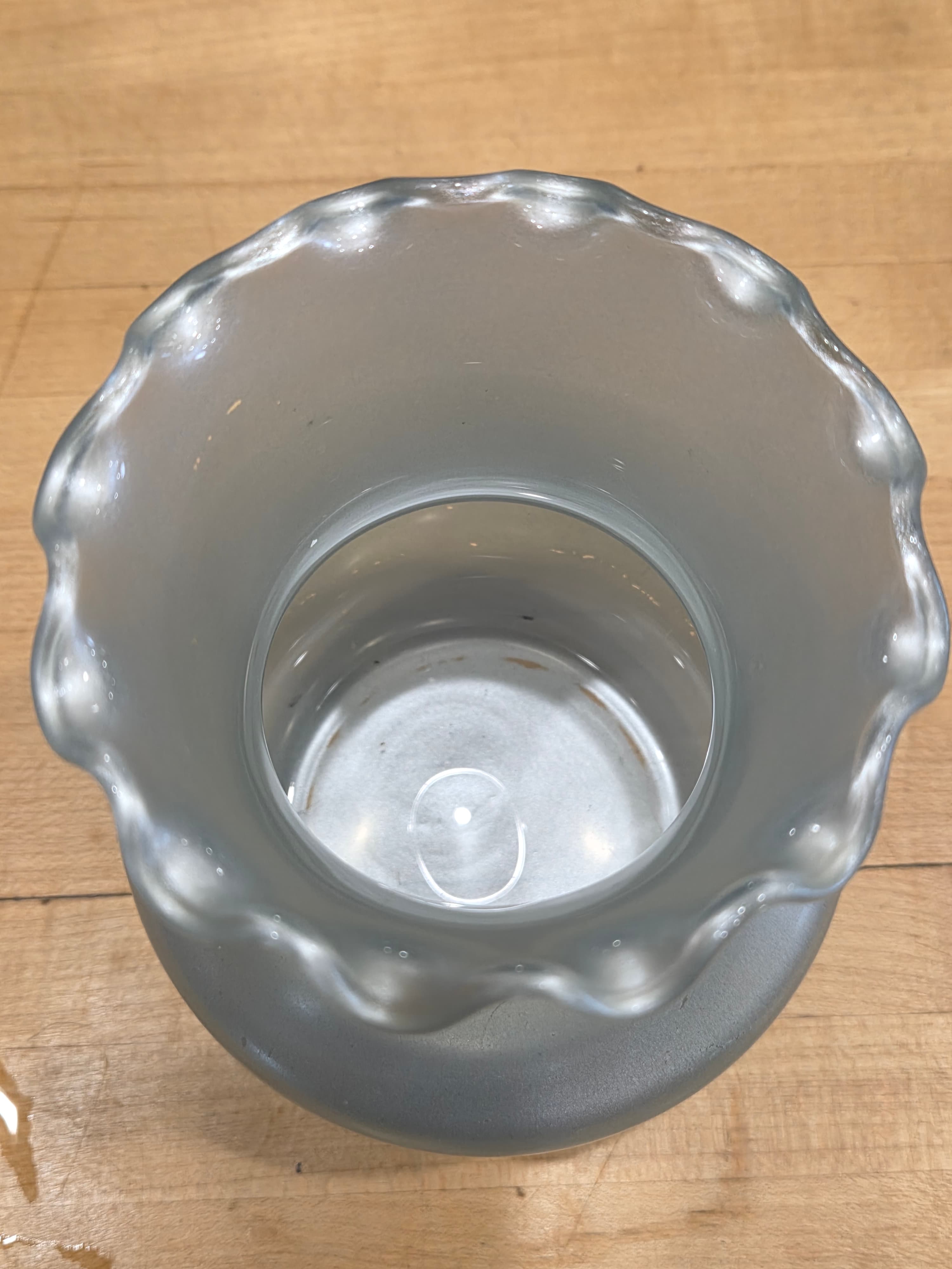 Modern Matte Gray Ruffled Melon Glass Vase Minimalist Decor - Thumbnail 2