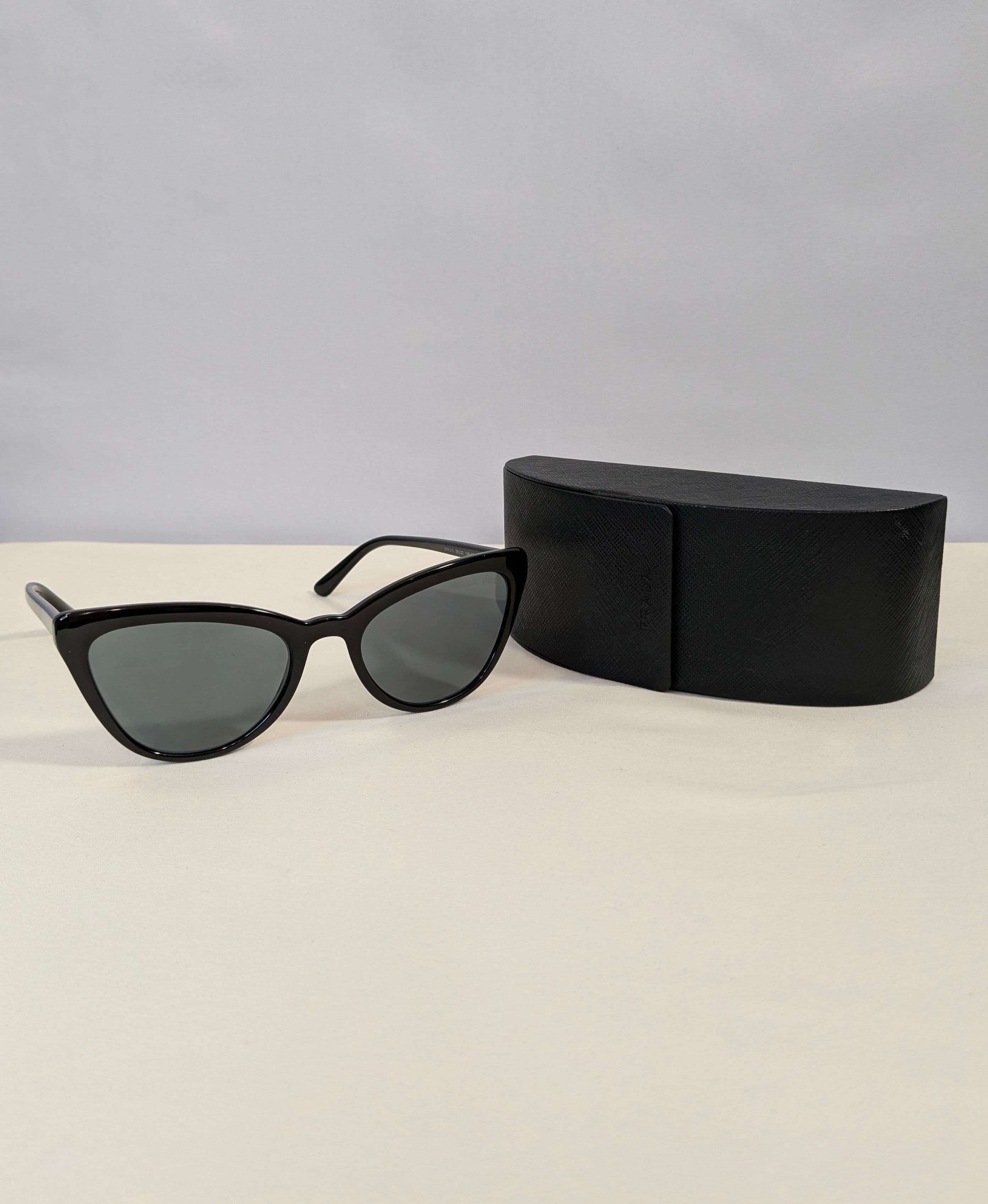Prada Black Cat-Eye Sunglasses with Gray Polarized Lenses and Slim Logo Temples