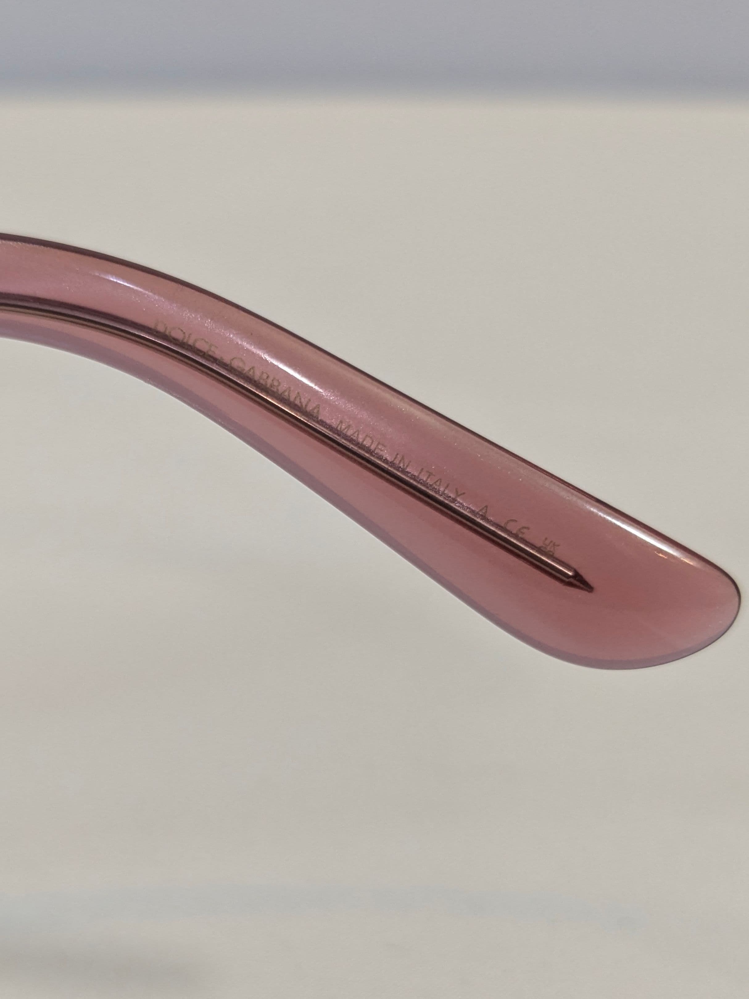 Dolce & Gabbana Transparent Pink Cat-Eye Sunglasses with Pink Tinted Lenses and Silver DG Logo Temples - Thumbnail 5