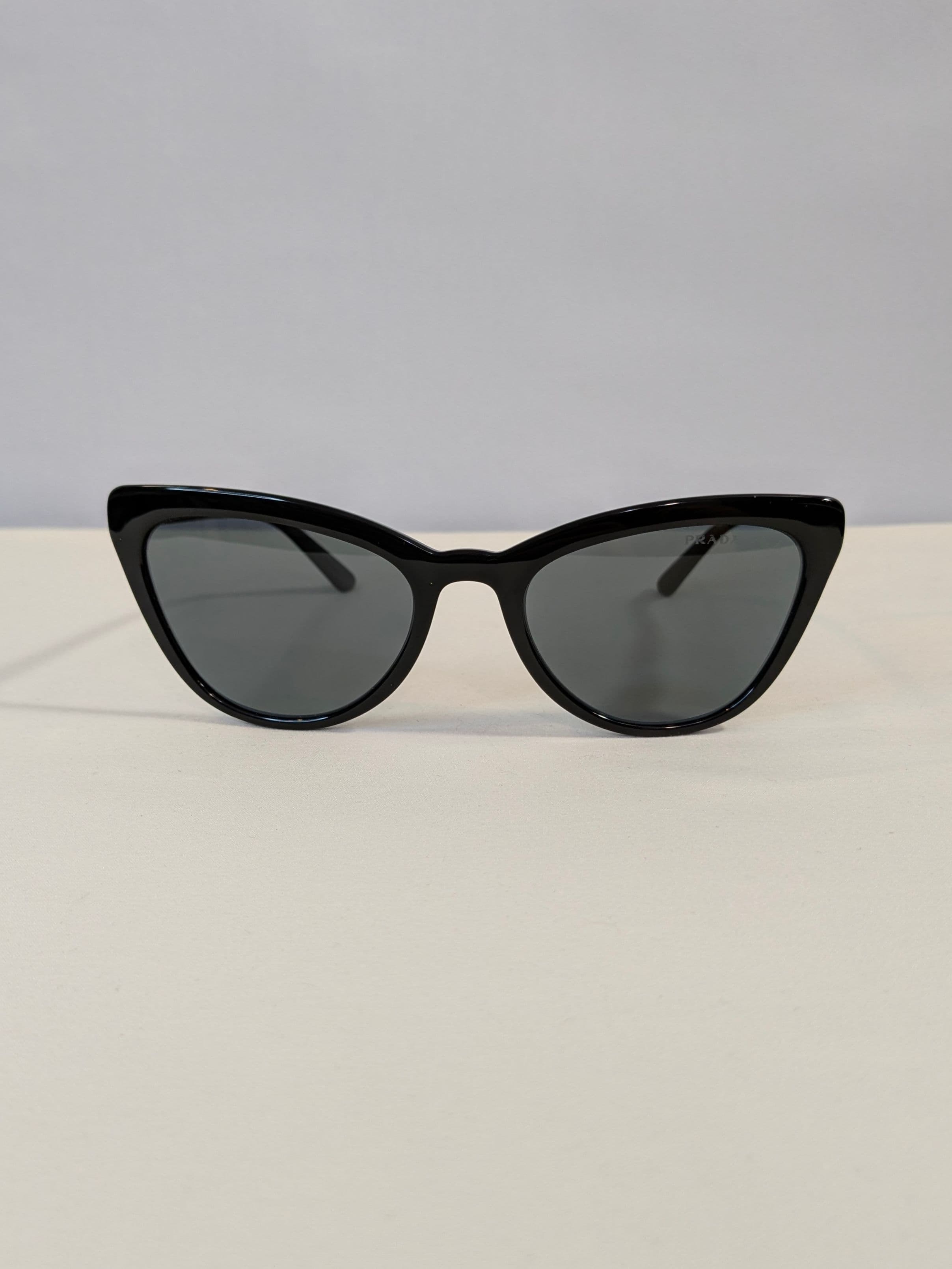 Prada Black Cat-Eye Sunglasses with Gray Polarized Lenses and Slim Logo Temples - Thumbnail 2