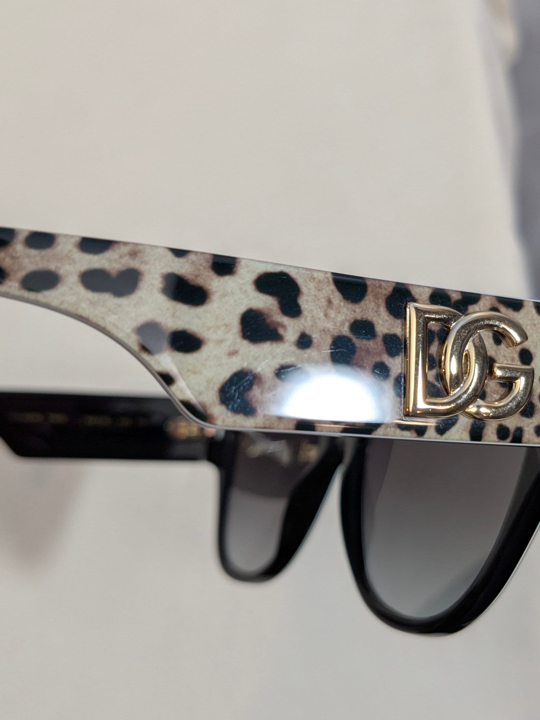 Dolce & Gabbana Leopard Cat-Eye Sunglasses with Dark Gradient Lenses and Gold DG Logo Temples - Thumbnail 7