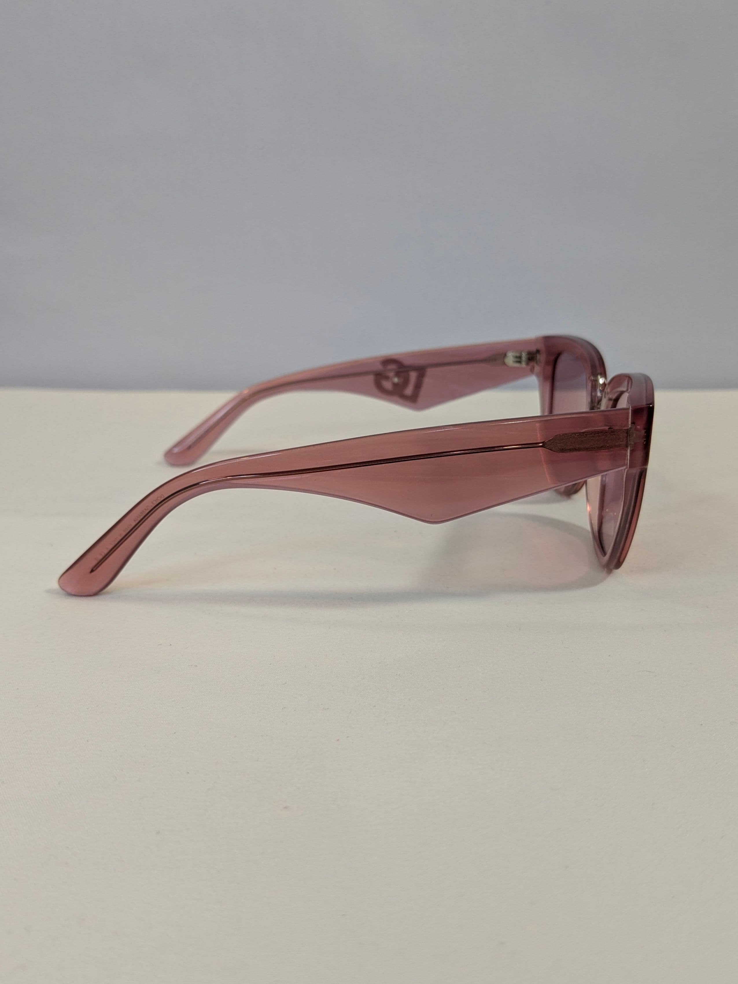 Dolce & Gabbana Transparent Pink Cat-Eye Sunglasses with Pink Tinted Lenses and Silver DG Logo Temples - Thumbnail 7