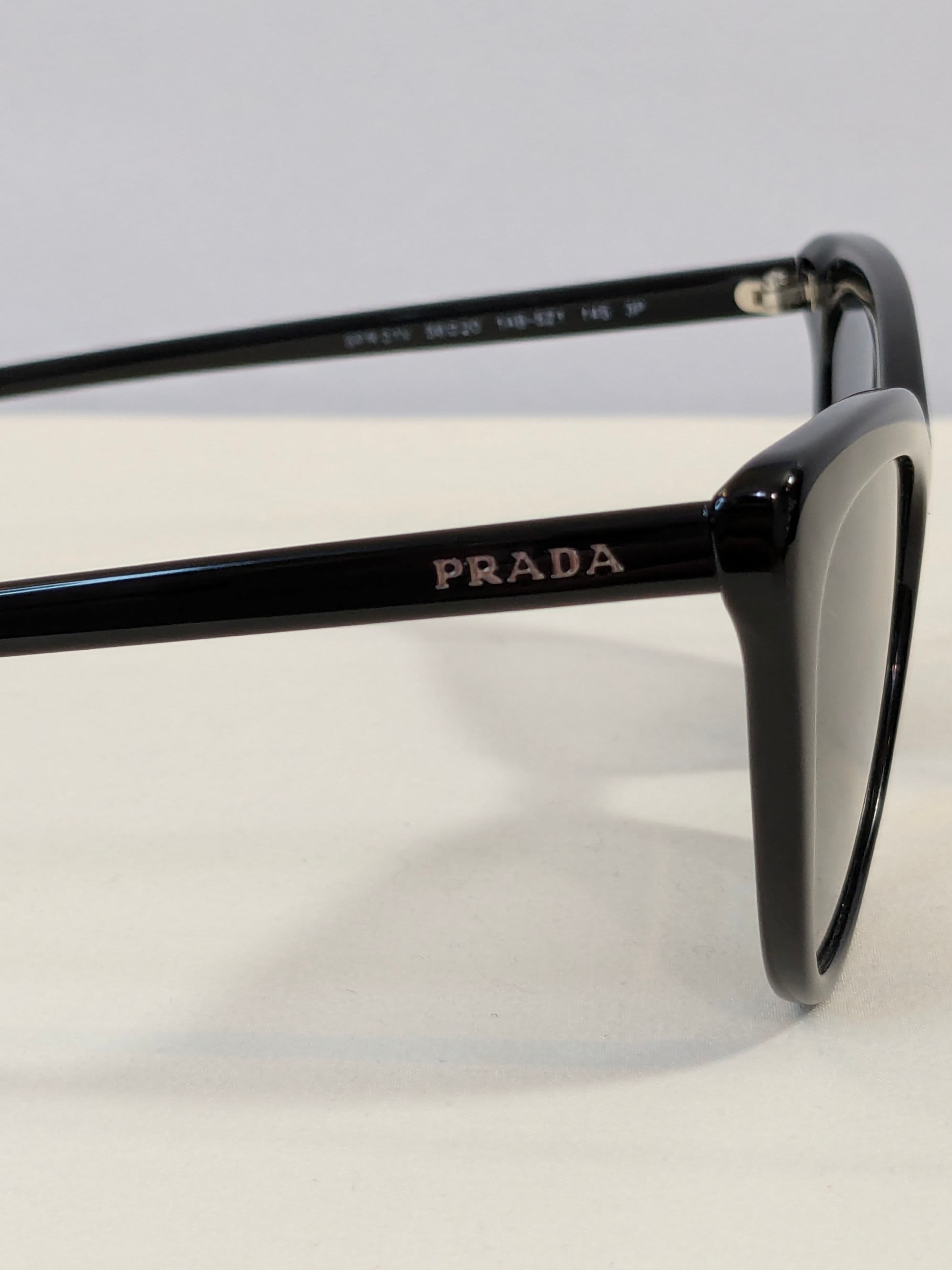 Prada Black Cat-Eye Sunglasses with Gray Polarized Lenses and Slim Logo Temples - Thumbnail 6