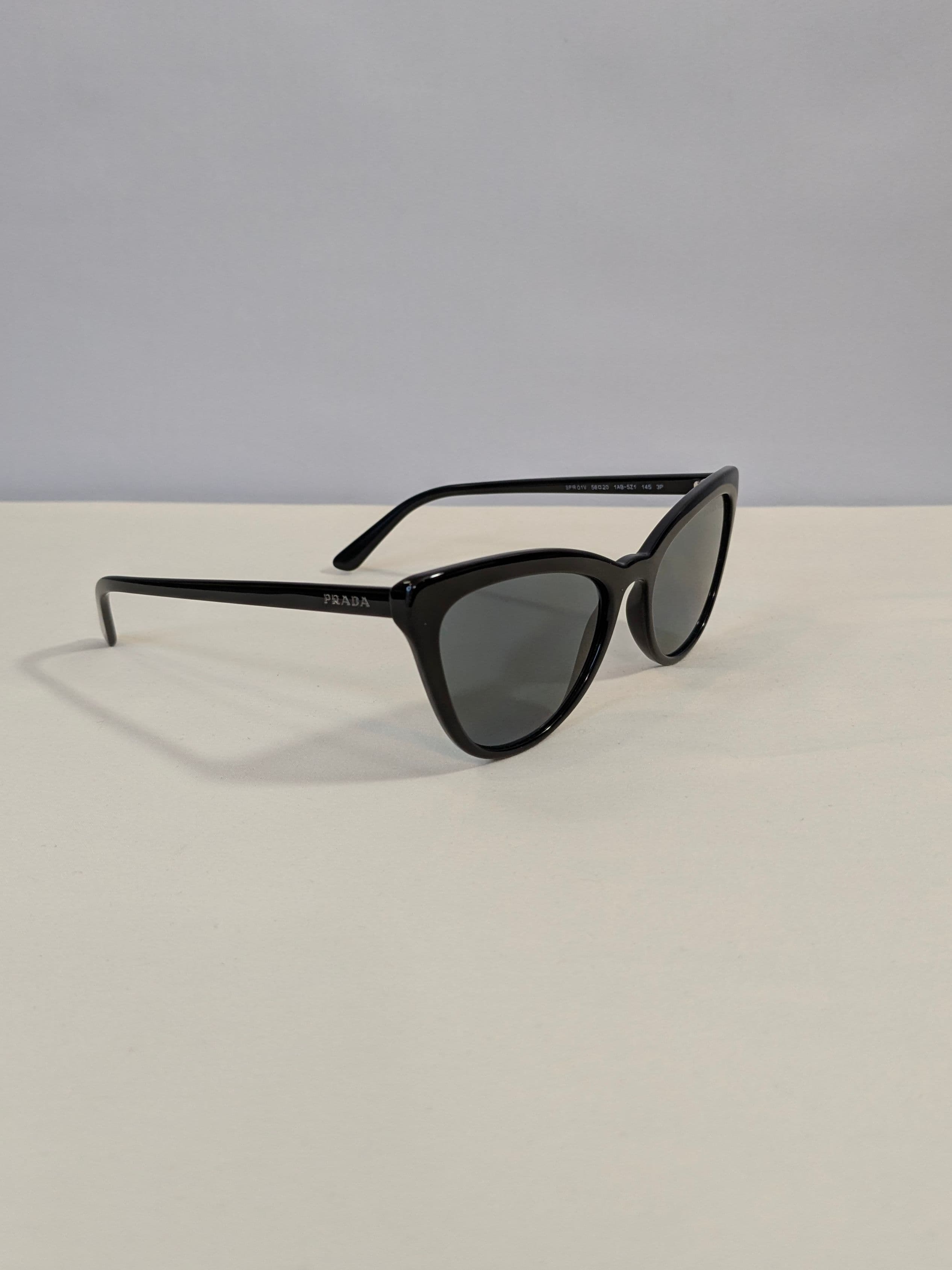 Prada Black Cat-Eye Sunglasses with Gray Polarized Lenses and Slim Logo Temples - Thumbnail 4