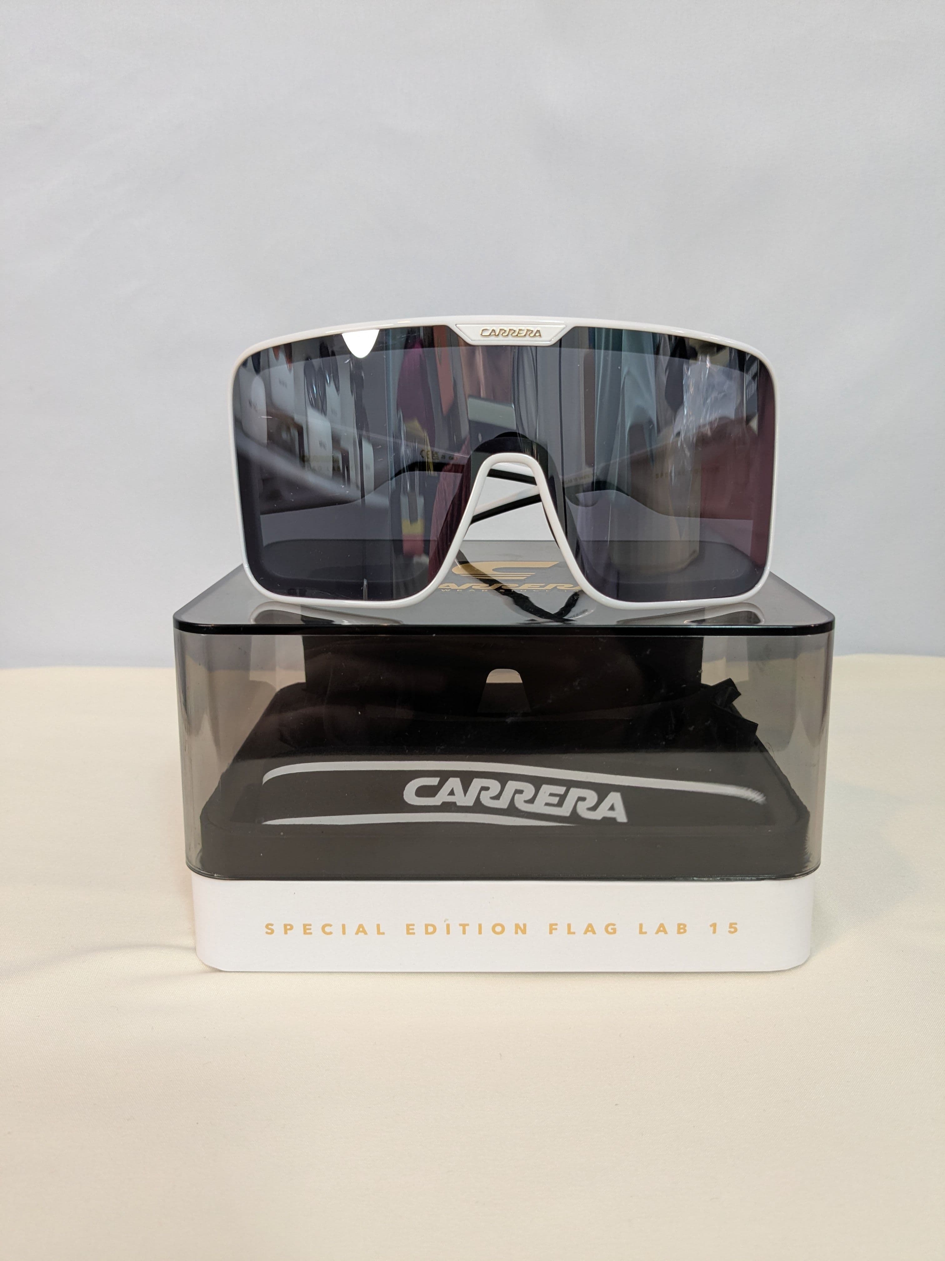 Carrera White Shield Sunglasses with Gray Gradient Lenses (Flag Lab Edition) - Thumbnail 7