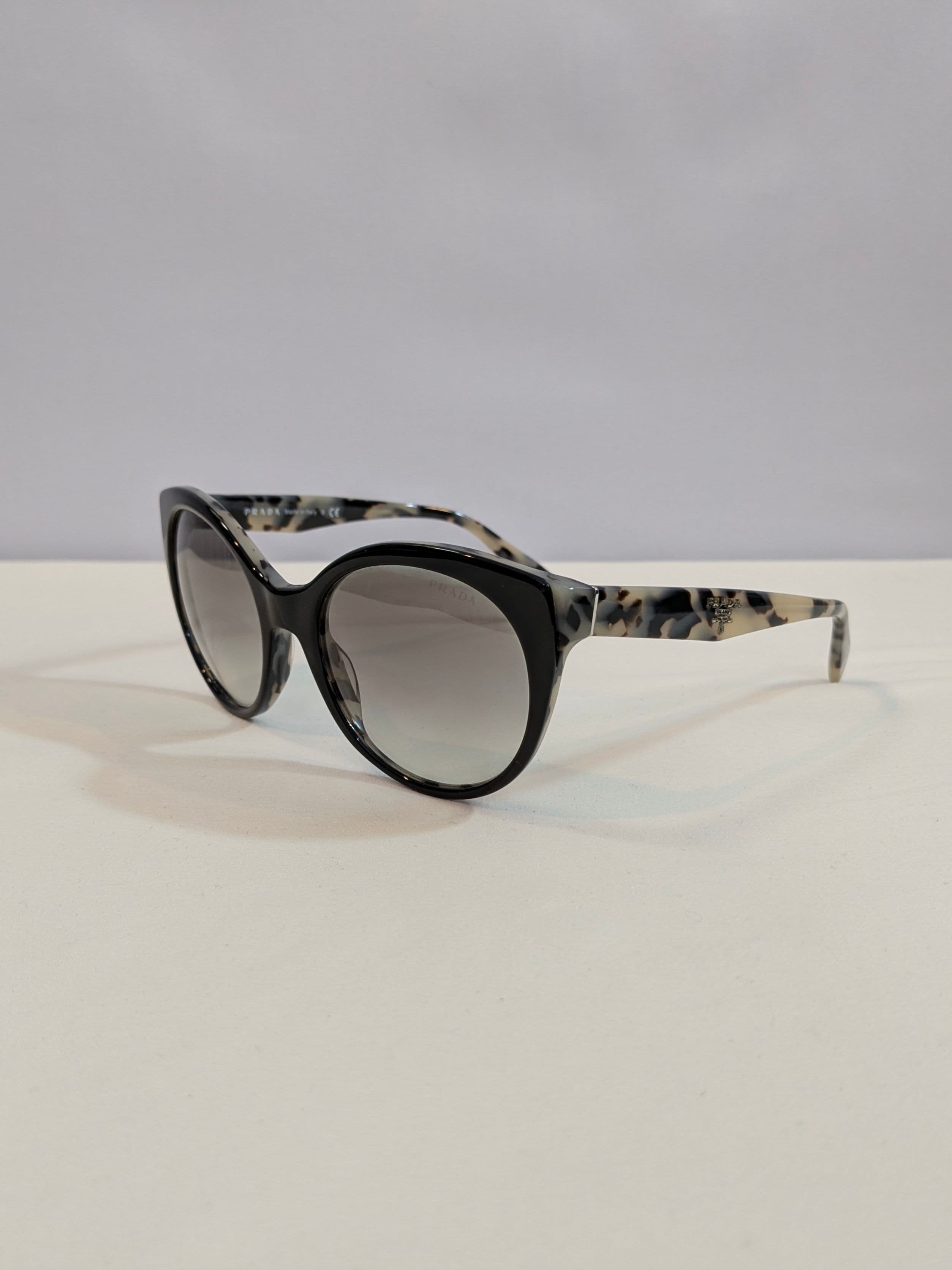 Prada Black and Ivory Marble Cat-Eye Sunglasses with Gray Gradient Lenses - Thumbnail 4