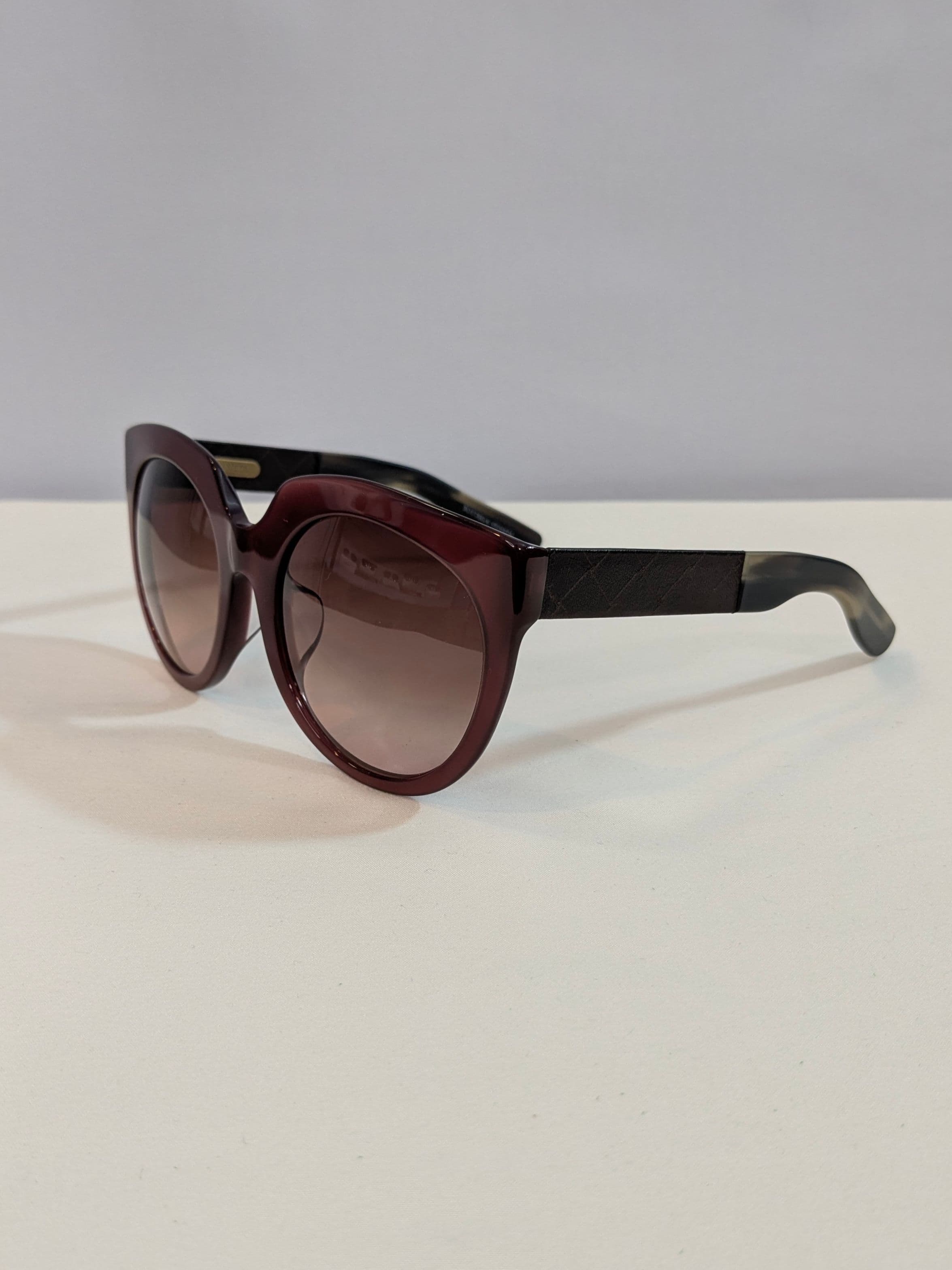 Bottega Veneta Burgundy Cat-Eye Butterfly Sunglasses with Brown Gradient Lenses and Intrecciato Temples - Thumbnail 3