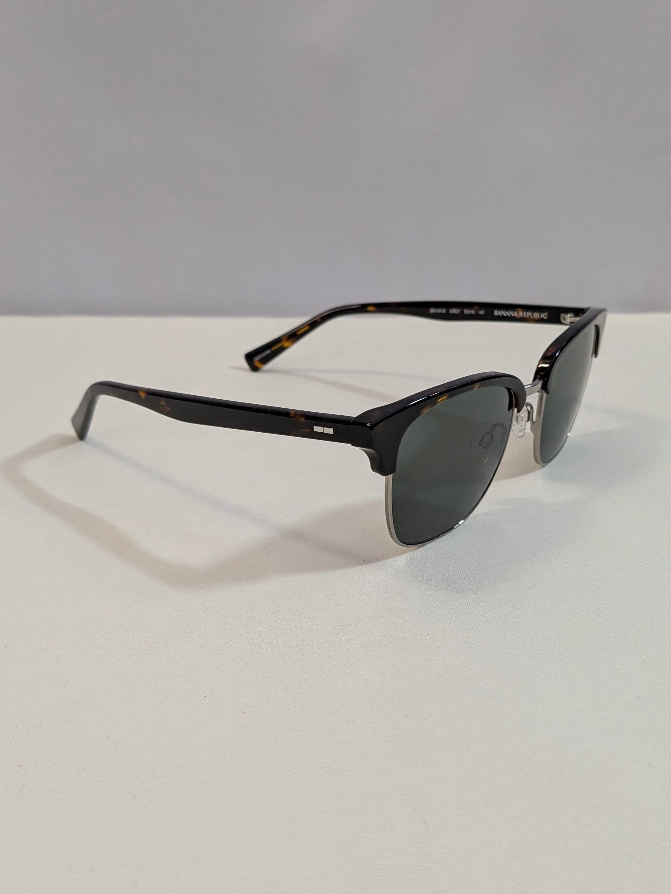 Banana Republic Tortoise Clubmaster Sunglasses with Solid Dark Green Lenses - Thumbnail 3