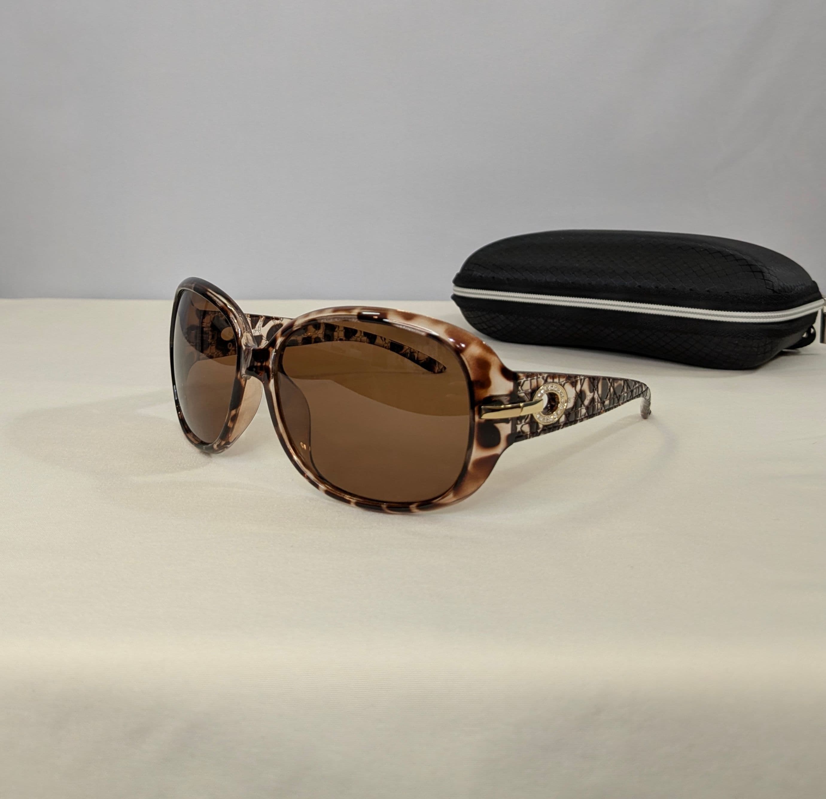 Brown Tortoise Oversized Square Fashion Sunglasses with Jeweled Accent - Thumbnail 2