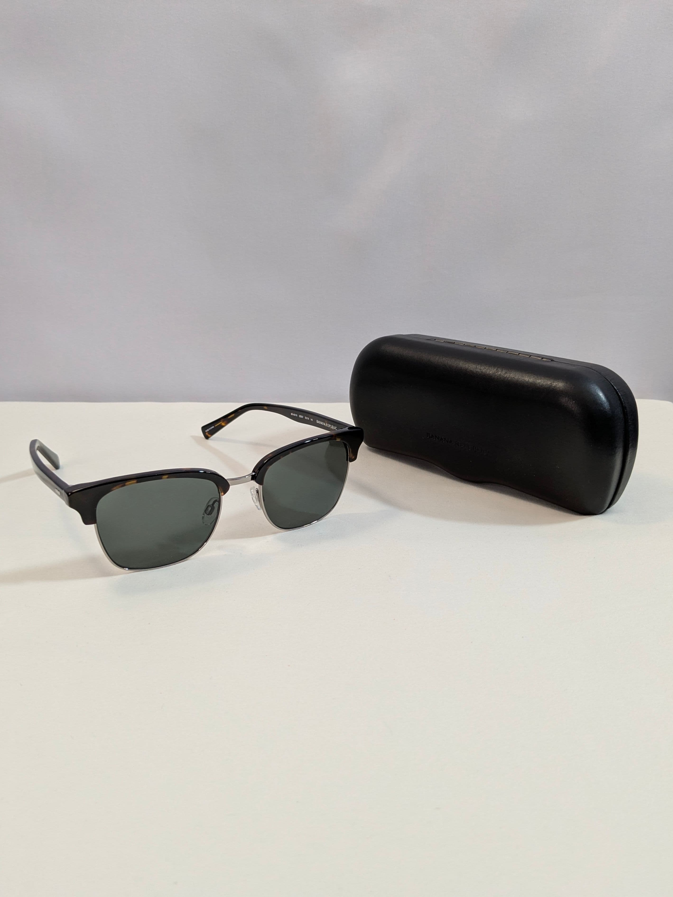 Banana Republic Tortoise Clubmaster Sunglasses with Solid Dark Green Lenses