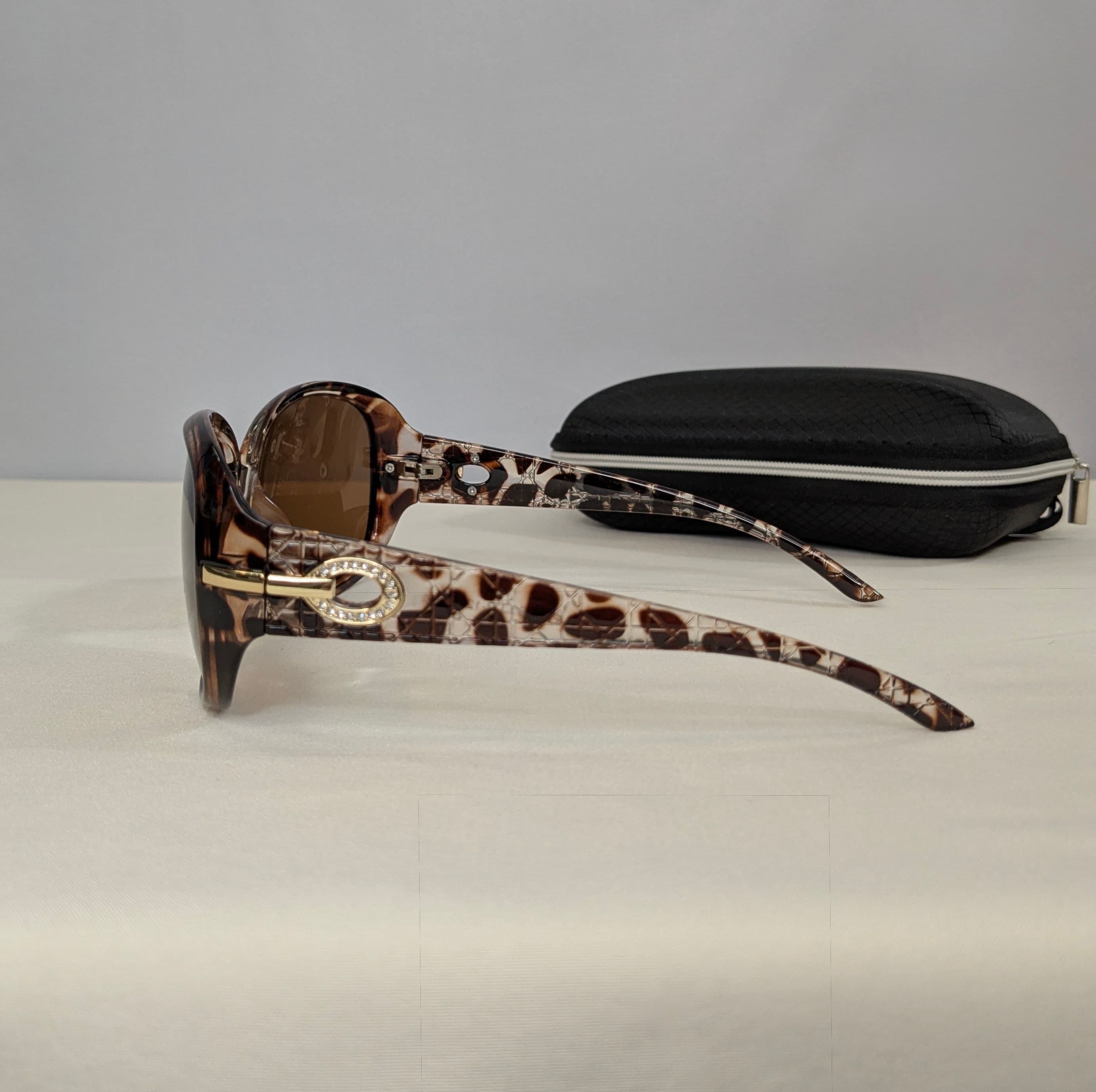 Brown Tortoise Oversized Square Fashion Sunglasses with Jeweled Accent - Thumbnail 3