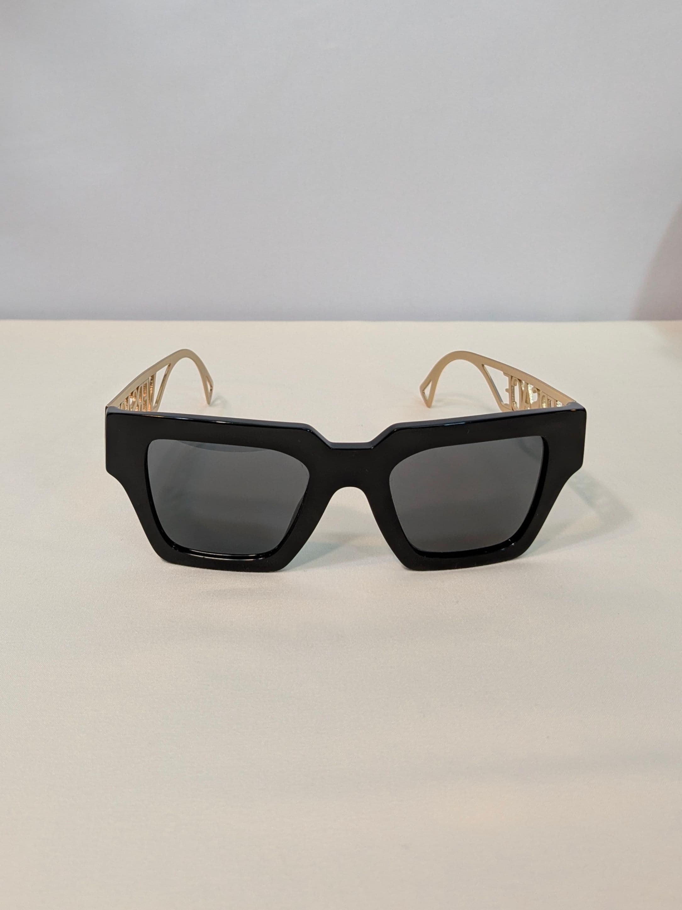 Versace Oversized Square Black & Gold Logo Statement Sunglasses - Thumbnail 2