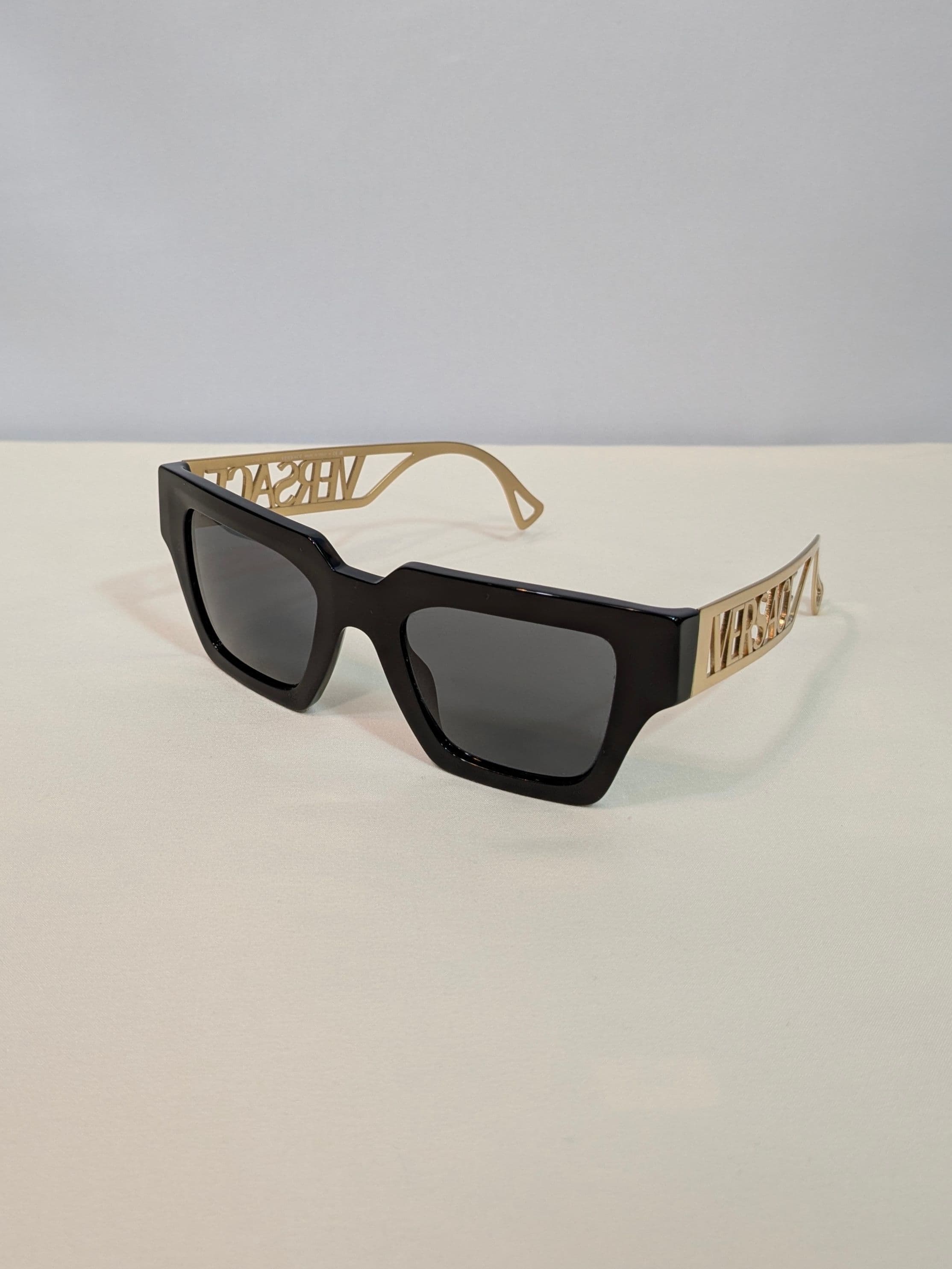 Versace Oversized Square Black & Gold Logo Statement Sunglasses - Thumbnail 3