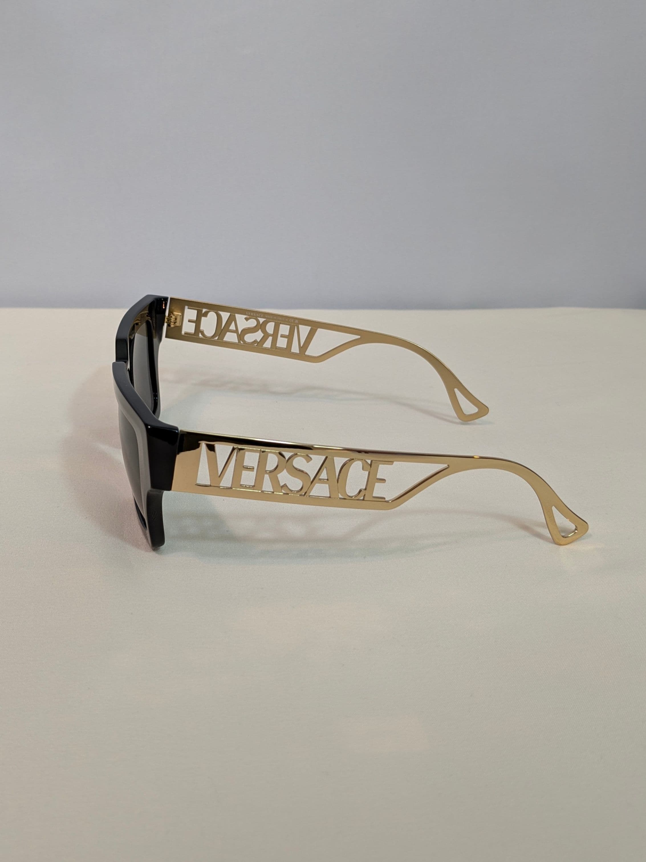 Versace Oversized Square Black & Gold Logo Statement Sunglasses - Thumbnail 4