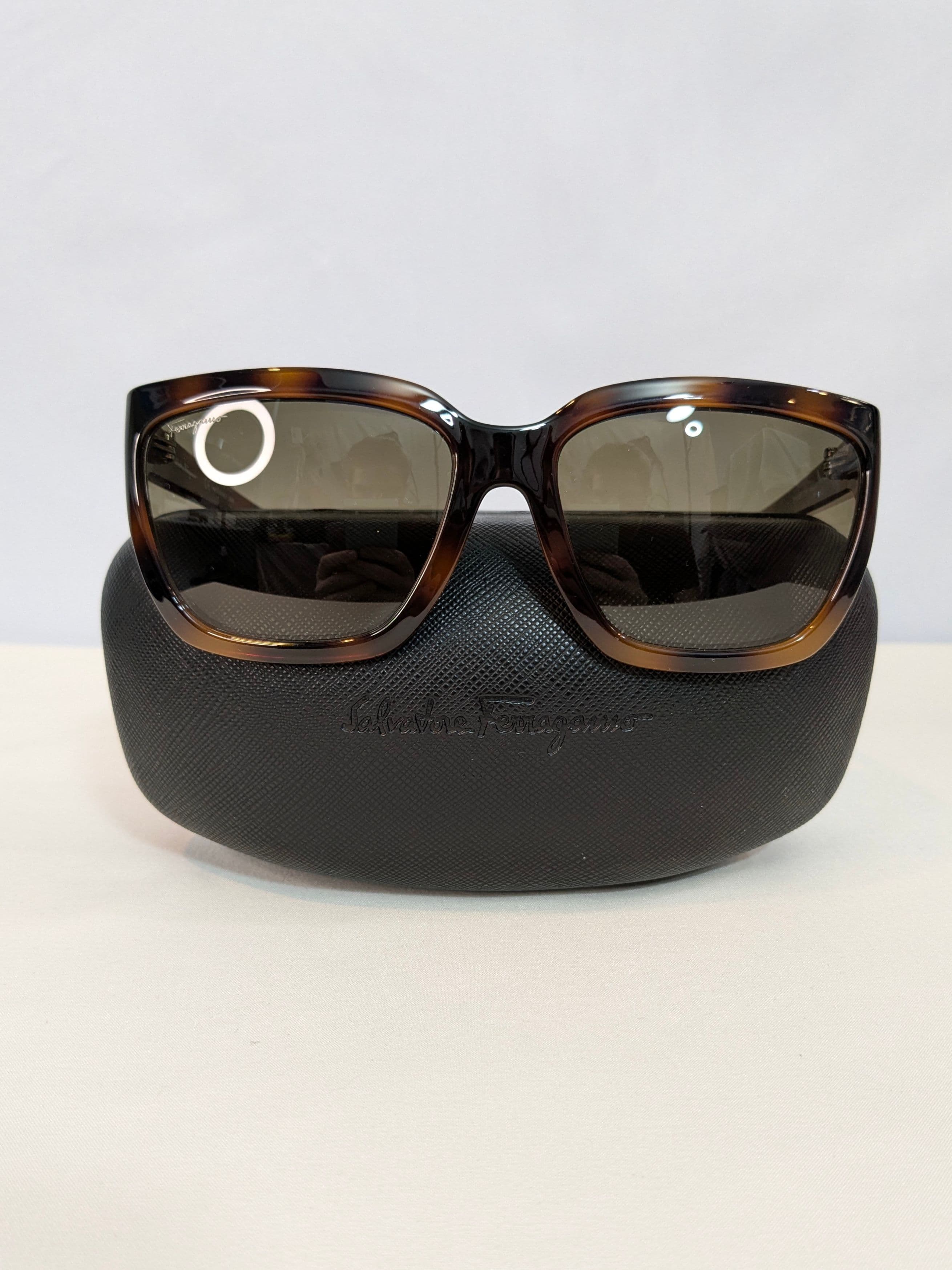 Salvatore Ferragamo Brown Tortoiseshell Square Sunglasses - Thumbnail 6