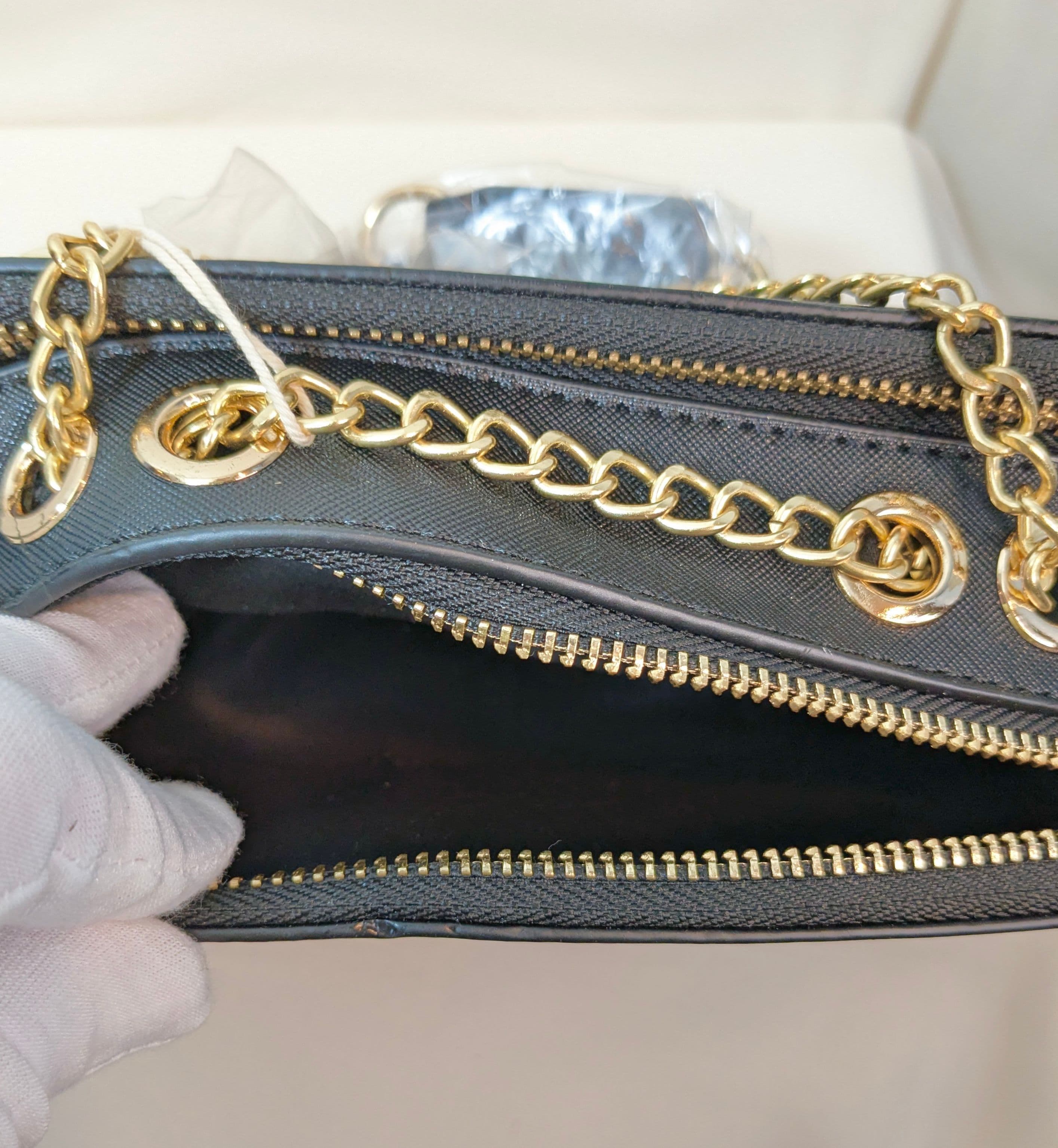 Valentino Orlandi Black Studded Camera Crossbody Bag with Gold Chain – Vegan Leather – NWT - Thumbnail 4