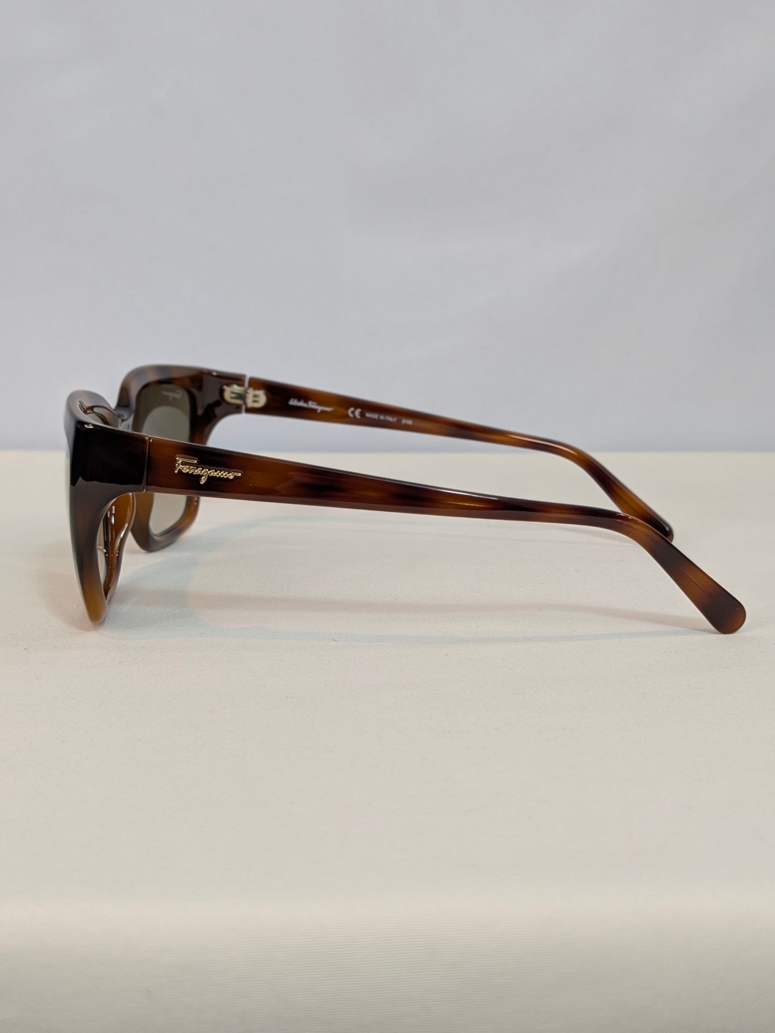 Salvatore Ferragamo Brown Tortoiseshell Square Sunglasses - Thumbnail 5