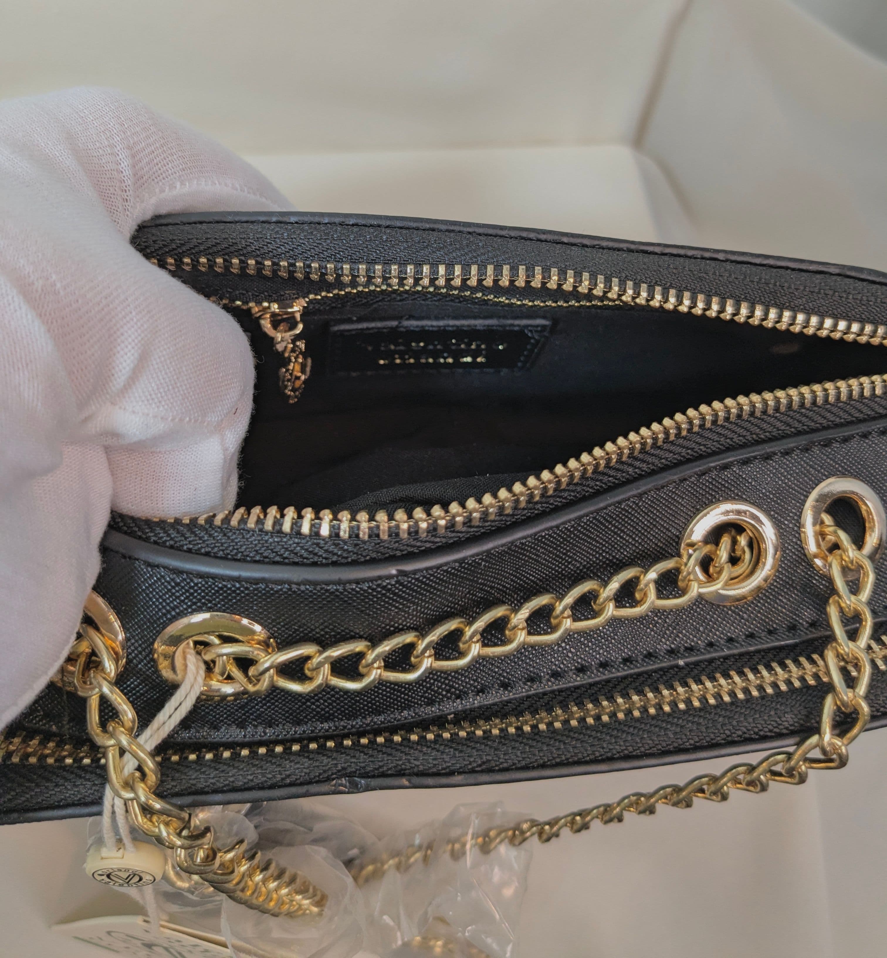 Valentino Orlandi Black Studded Camera Crossbody Bag with Gold Chain – Vegan Leather – NWT - Thumbnail 3