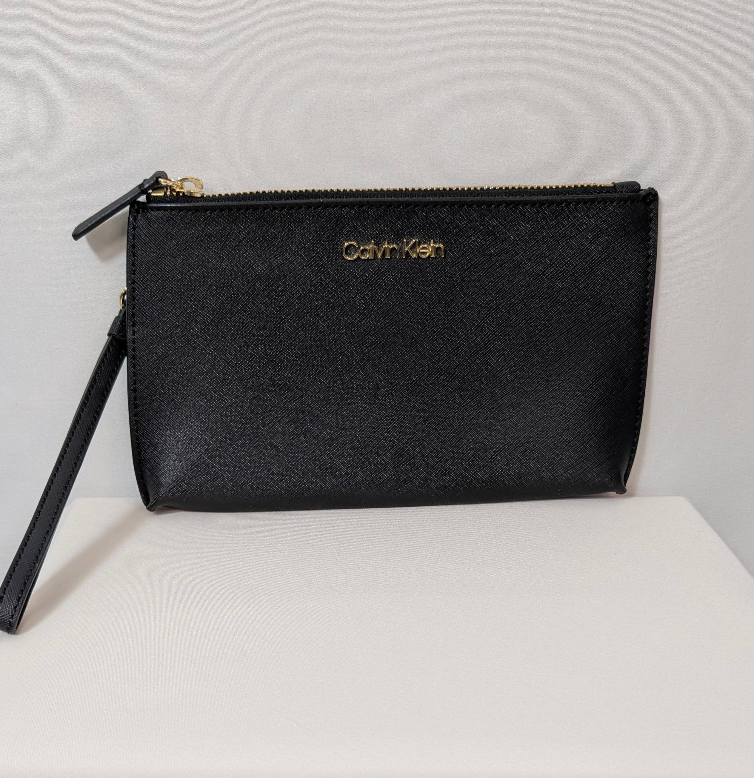 Calvin Klein Black Saffiano Wristlet with Gold Logo