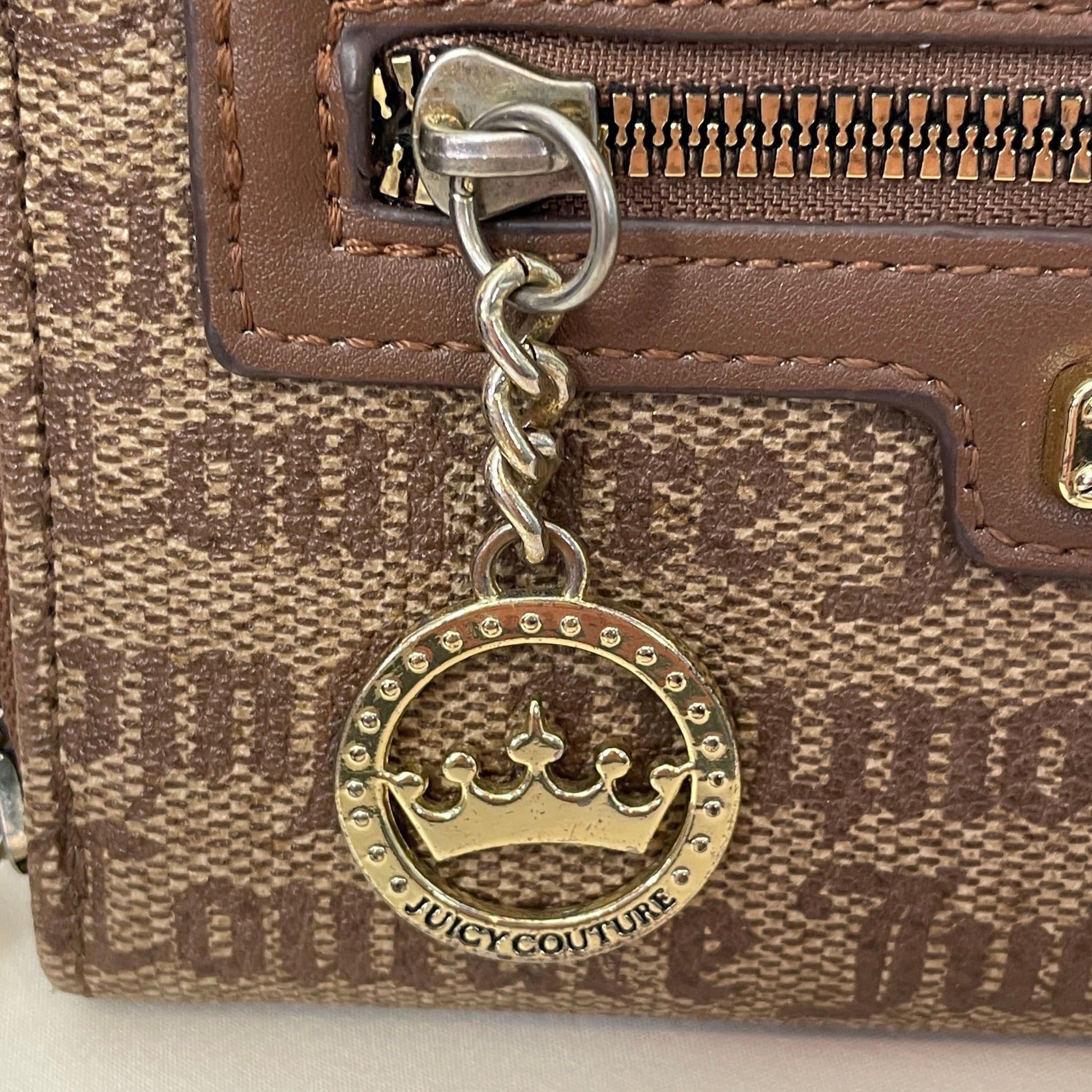 Juicy Couture Brown Monogram Zip-Around Wallet with Crown Charm & Front Zip Pocket UI I - Thumbnail 6