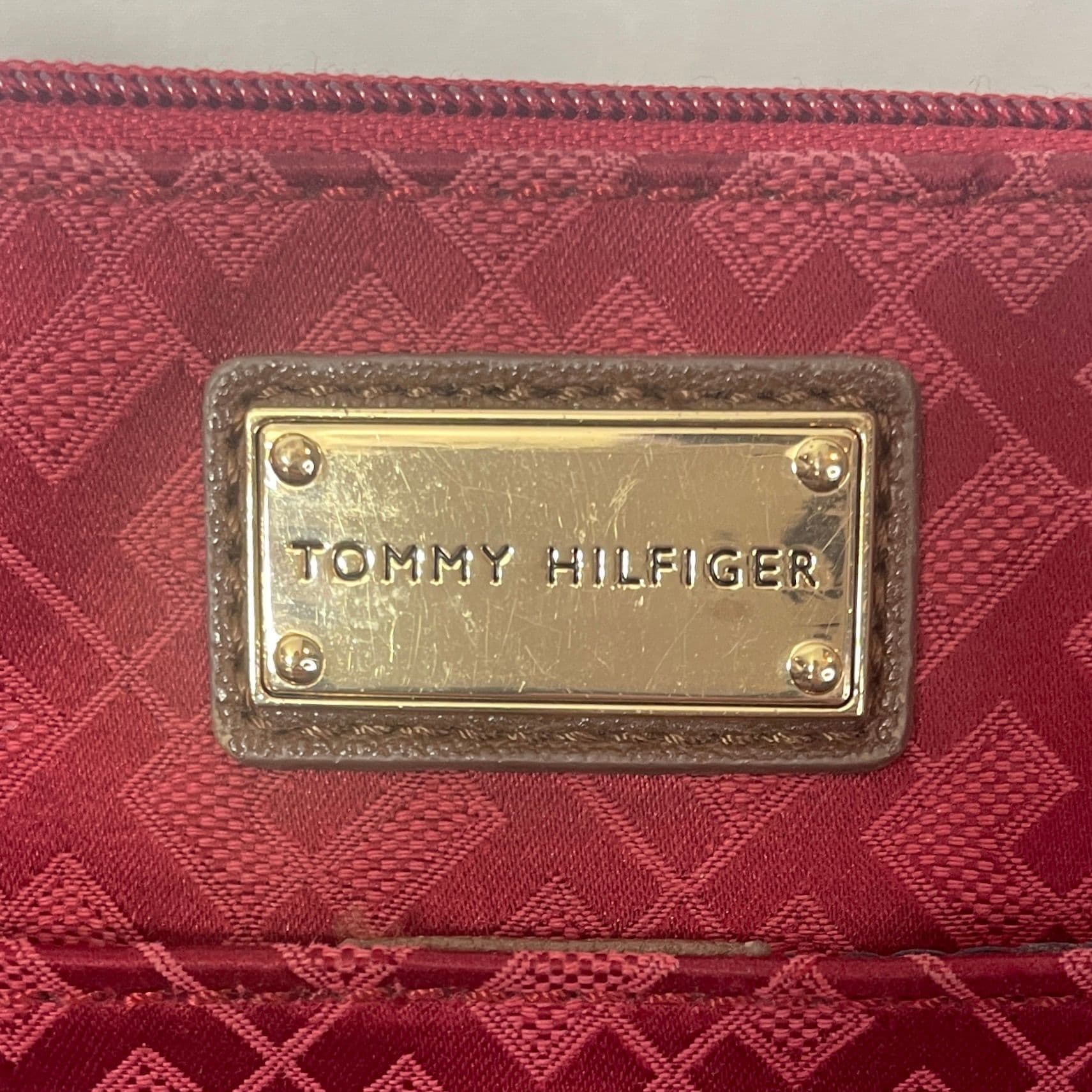 Tommy Hilfiger Red Monogram Small Crossbody Bag with Brown Trim - Thumbnail 2