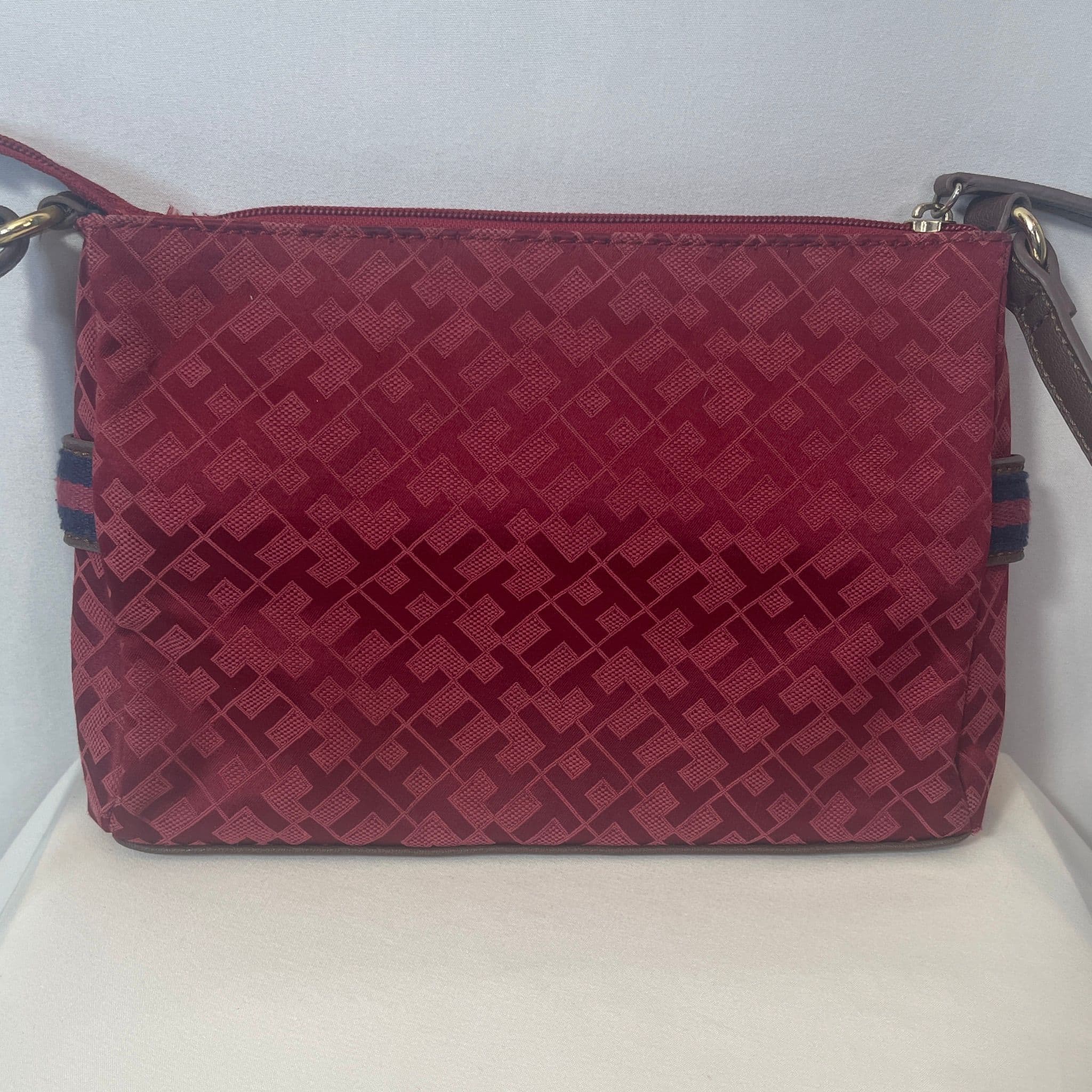 Tommy Hilfiger Red Monogram Small Crossbody Bag with Brown Trim - Thumbnail 3