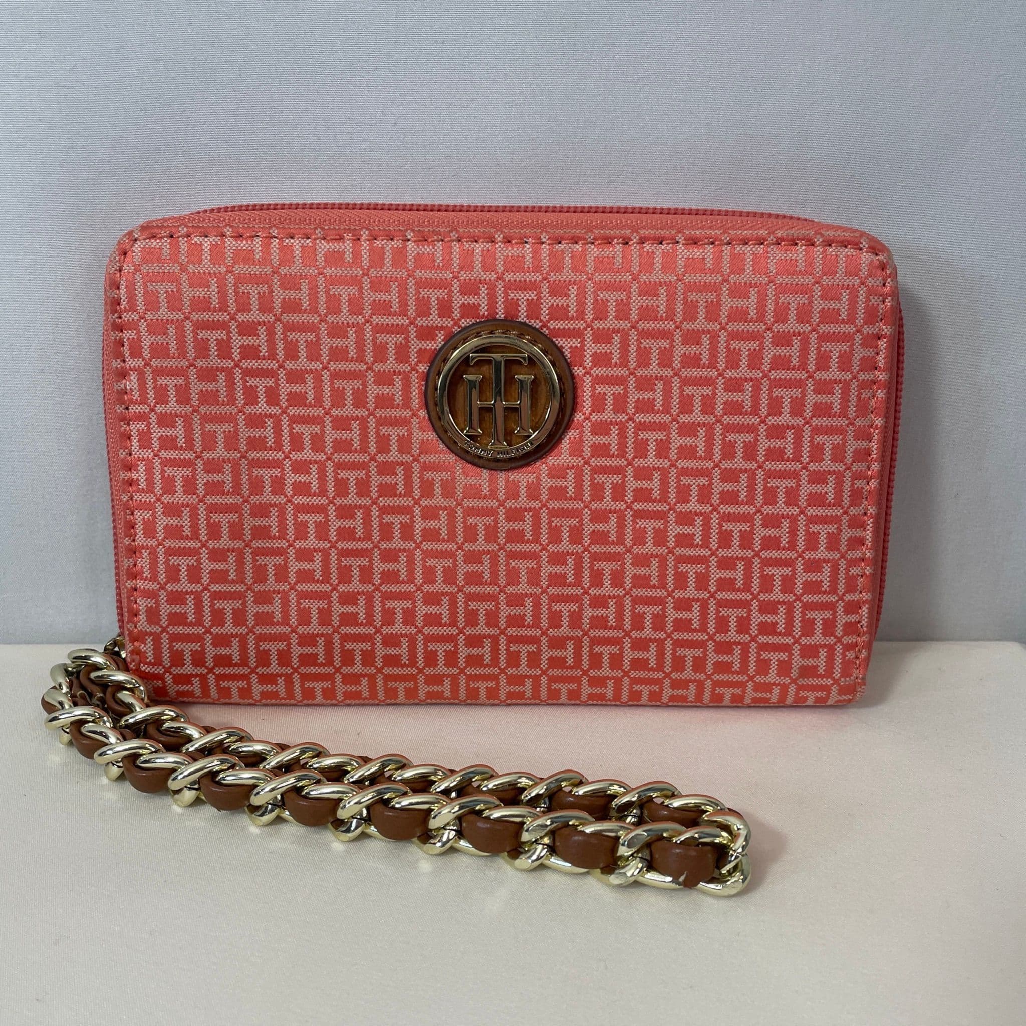 Tommy Hilfiger Coral Monogram Zip-Around Wristlet Wallet with Chain Strap