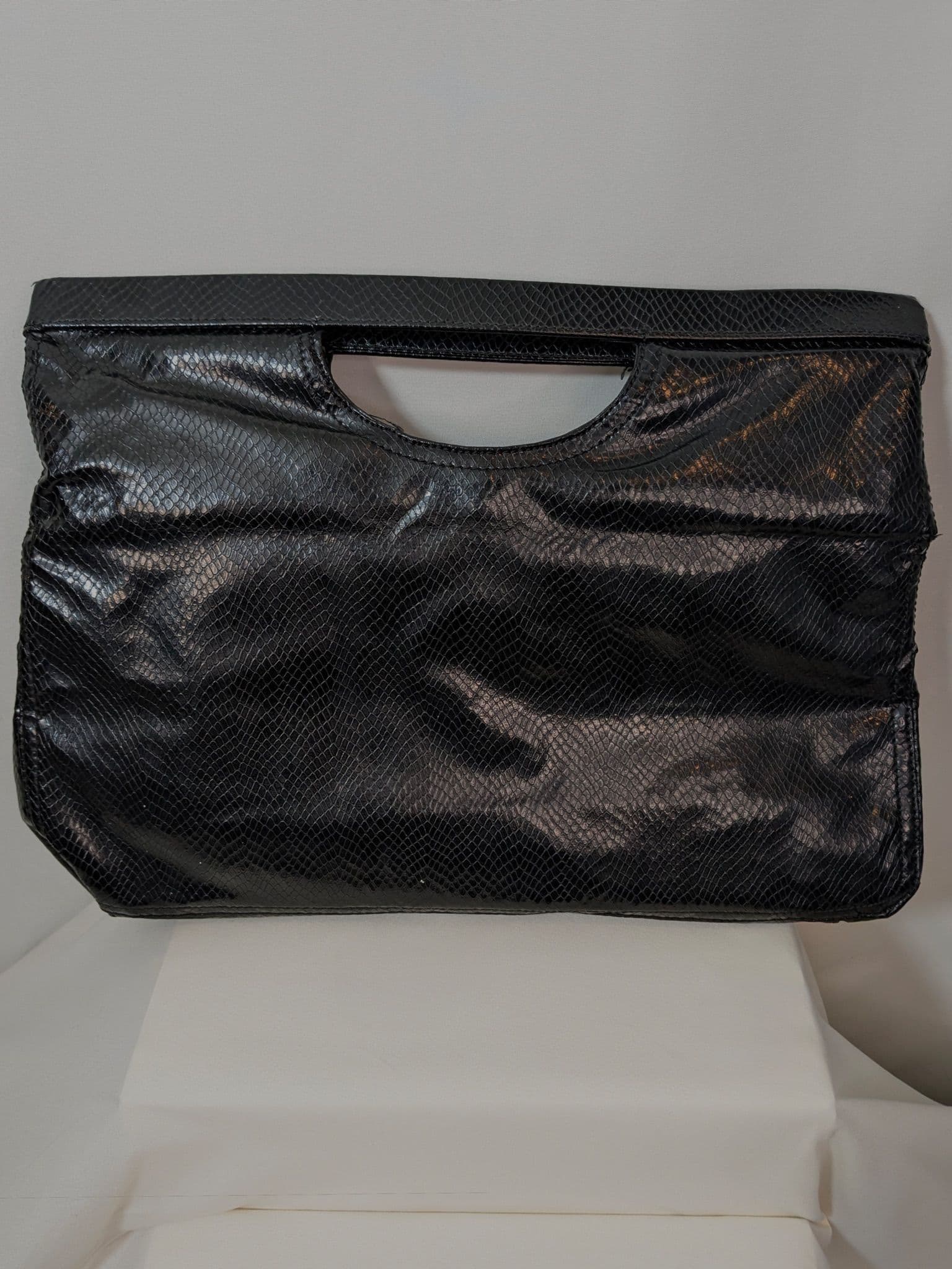 Nine West Black Faux Snakeskin Oversized Clutch w/Cutout Handle - Thumbnail 3
