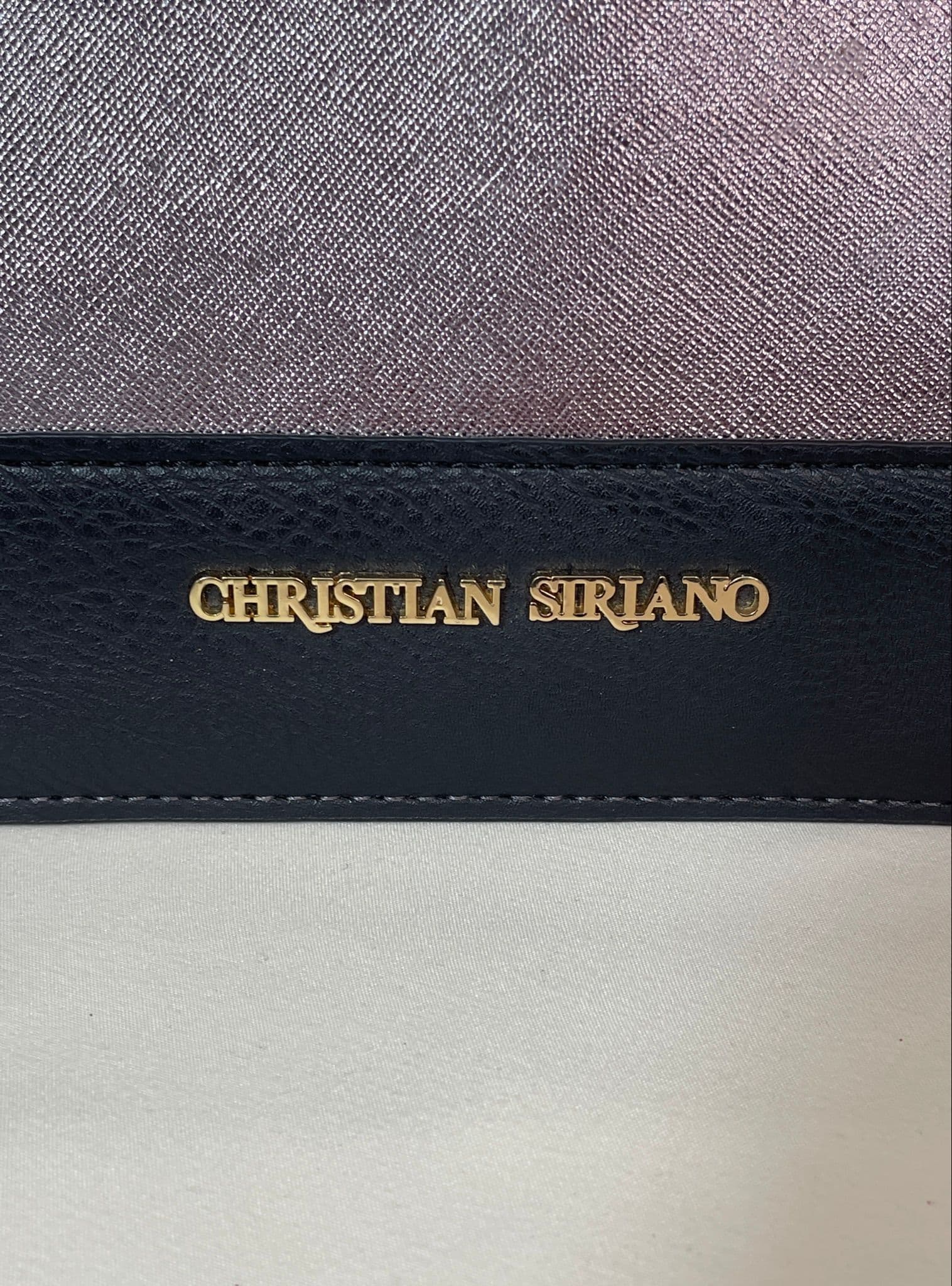 Christian Siriano Metallic Mauve & Black Oversized Zip Clutch / Cosmetics Bag — Gold Interior - Thumbnail 2