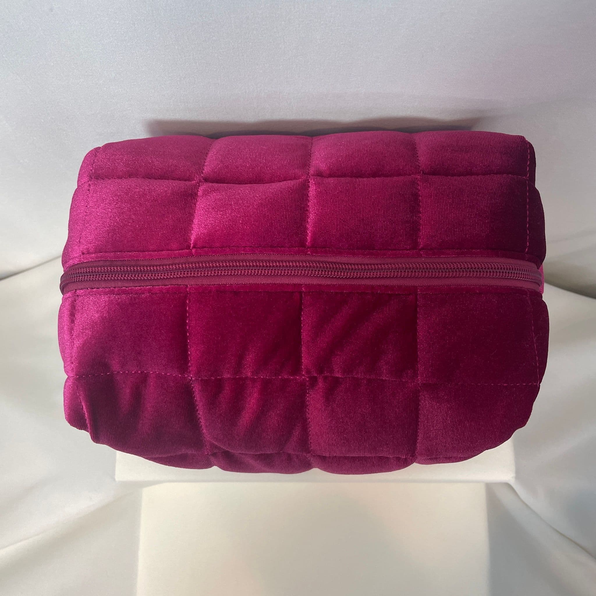 NWOT Oversized Quilted Velvet Clutch / Cosmetics Bag — Rich Berry Fuchsia - Thumbnail 5