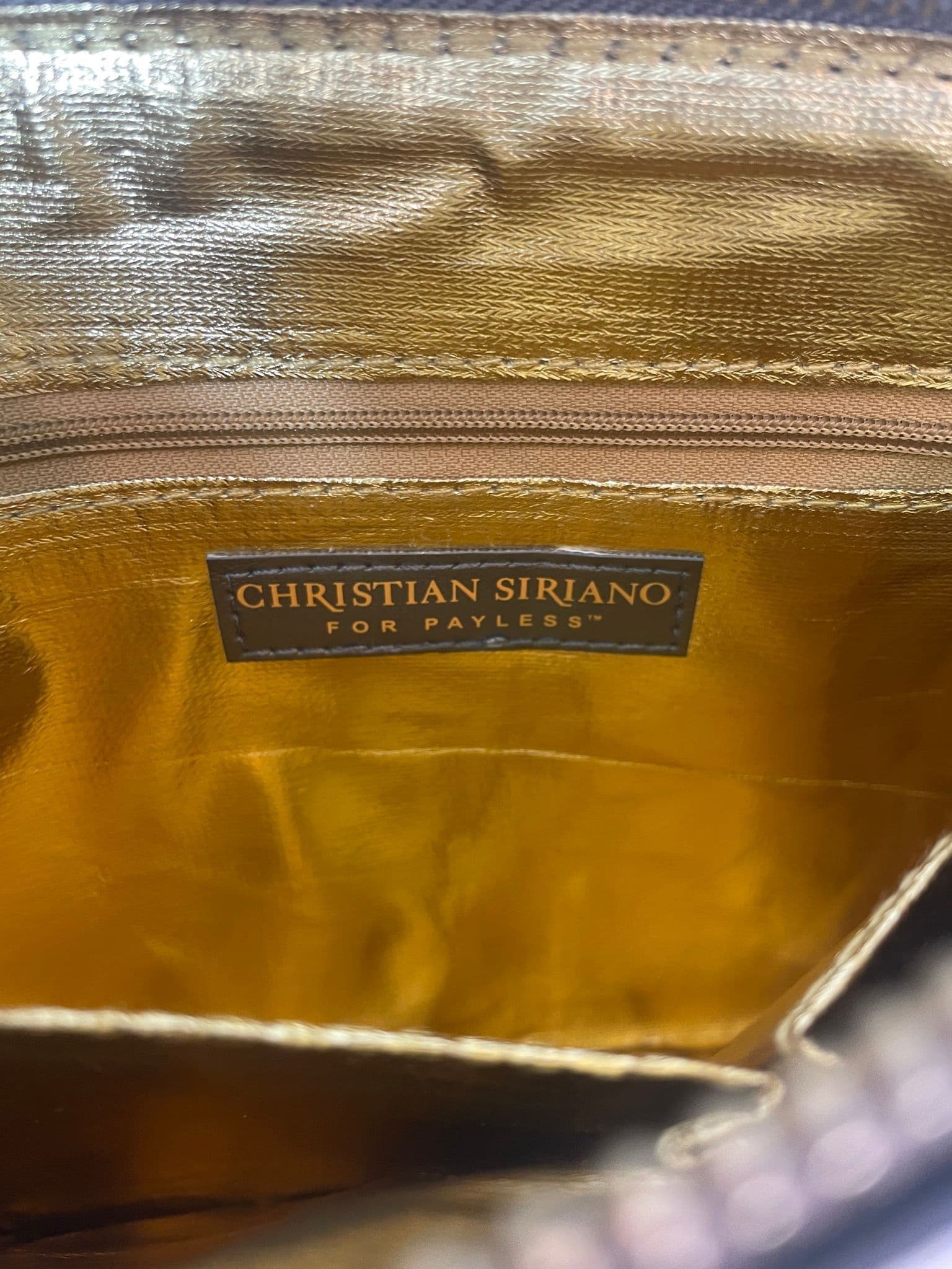 Christian Siriano Metallic Mauve & Black Oversized Zip Clutch / Cosmetics Bag — Gold Interior - Thumbnail 4