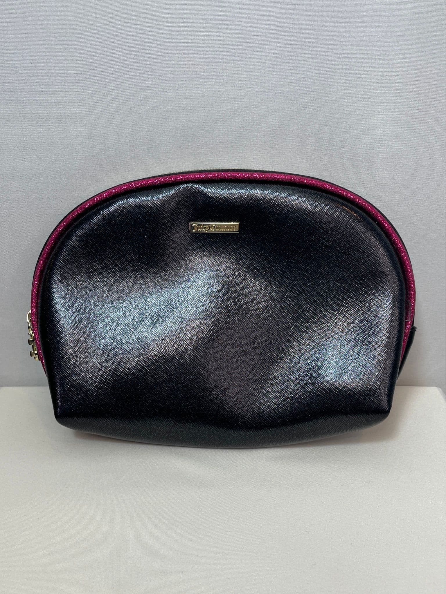 Juicy Couture Black Glossy Faux Leather Clutch / Cosmetics Pouch