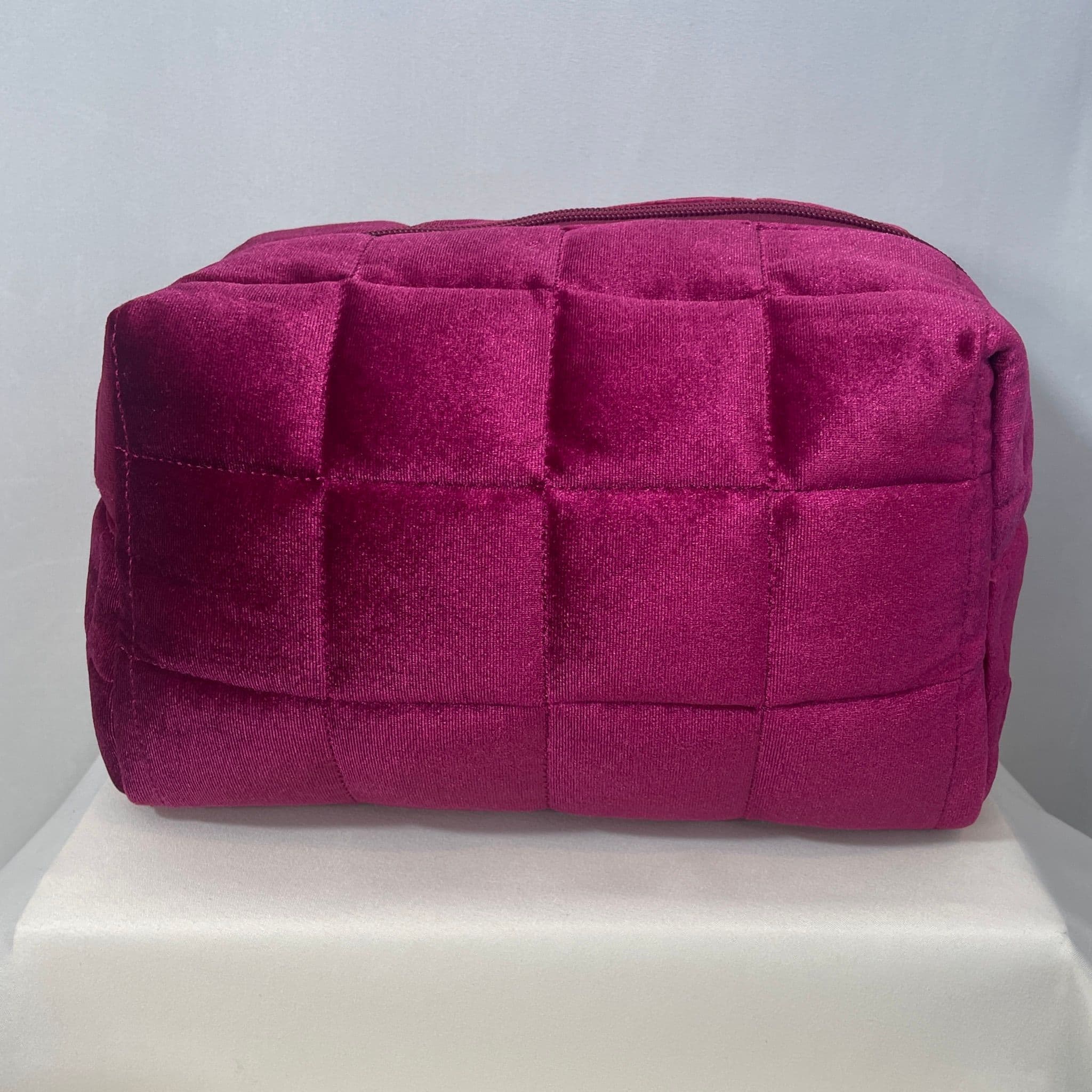 NWOT Oversized Quilted Velvet Clutch / Cosmetics Bag — Rich Berry Fuchsia
