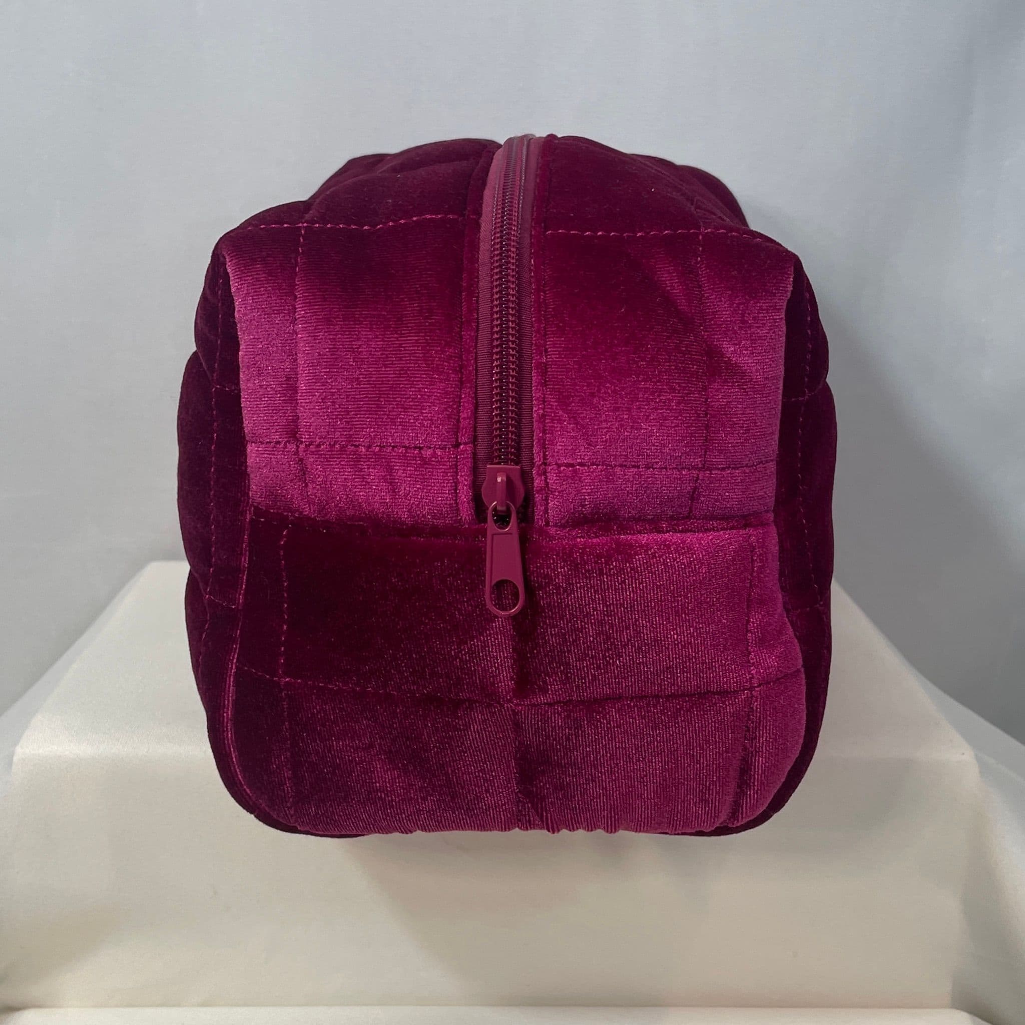 NWOT Oversized Quilted Velvet Clutch / Cosmetics Bag — Rich Berry Fuchsia - Thumbnail 2