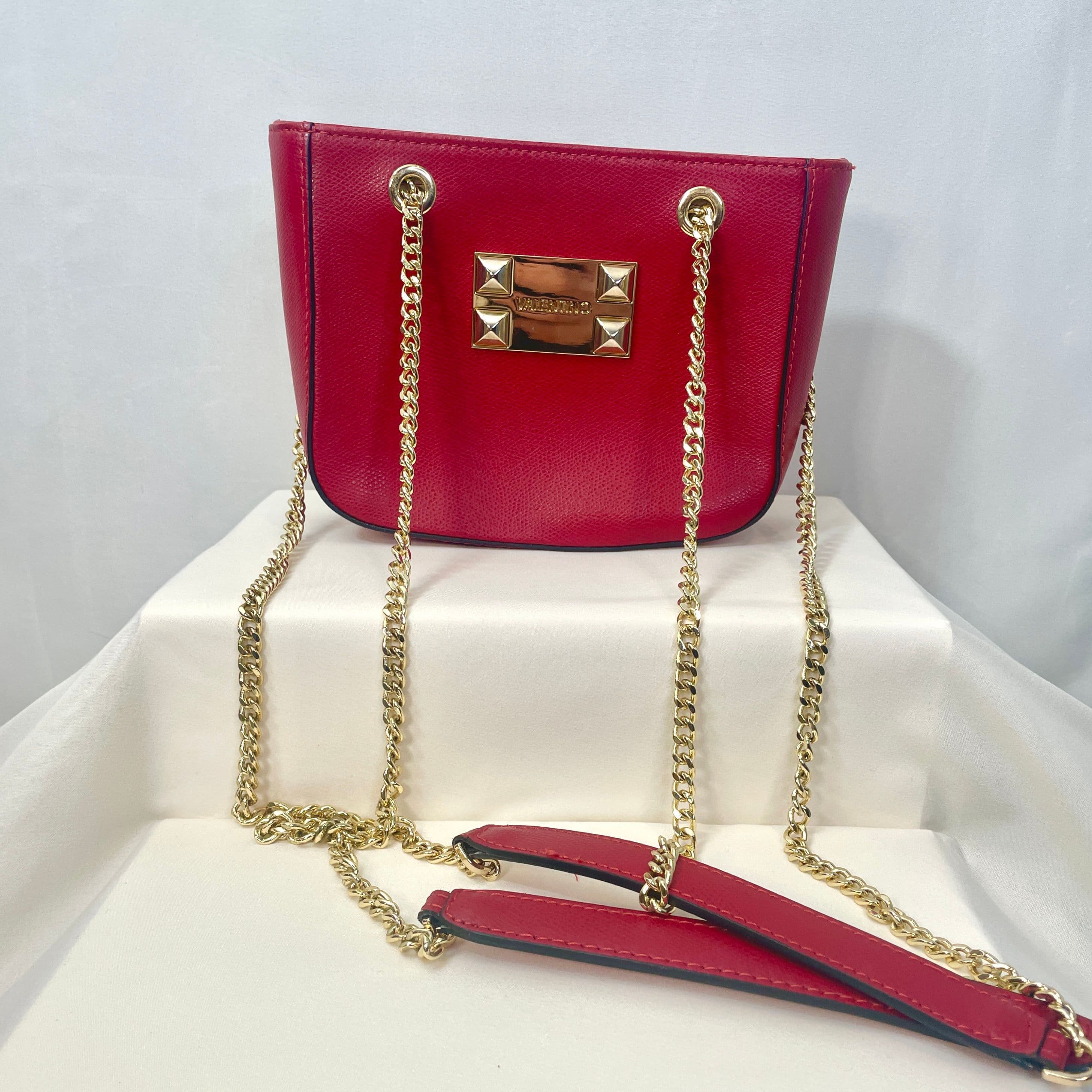 Valentino by Mario Valentino Red Leather Chain Strap Crossbody Shoulder Bag
