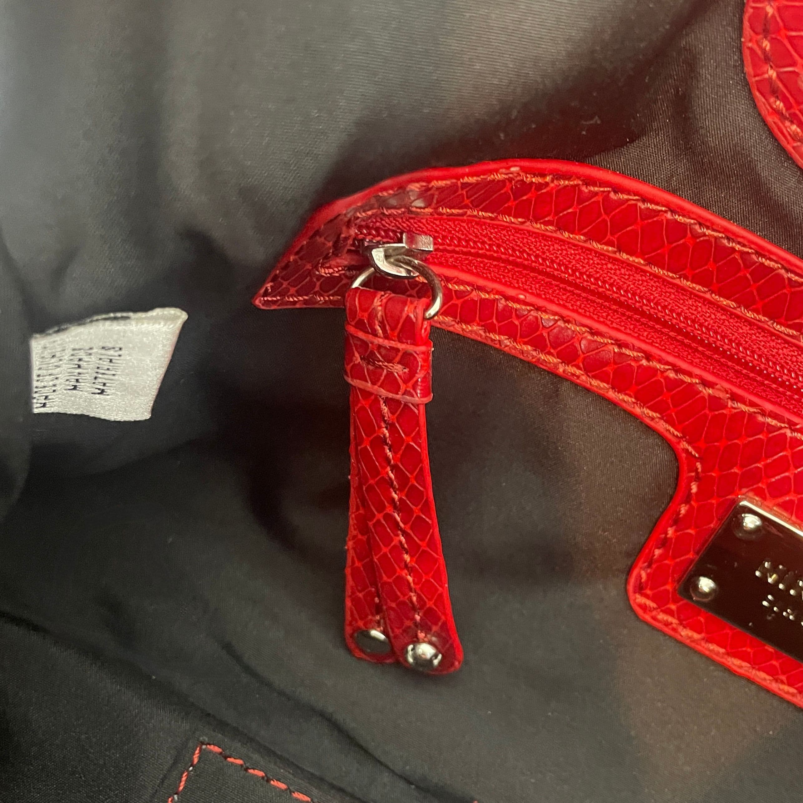 Nine West Red Snakeskin-Embossed Cutout Handle Clutch - Thumbnail 6
