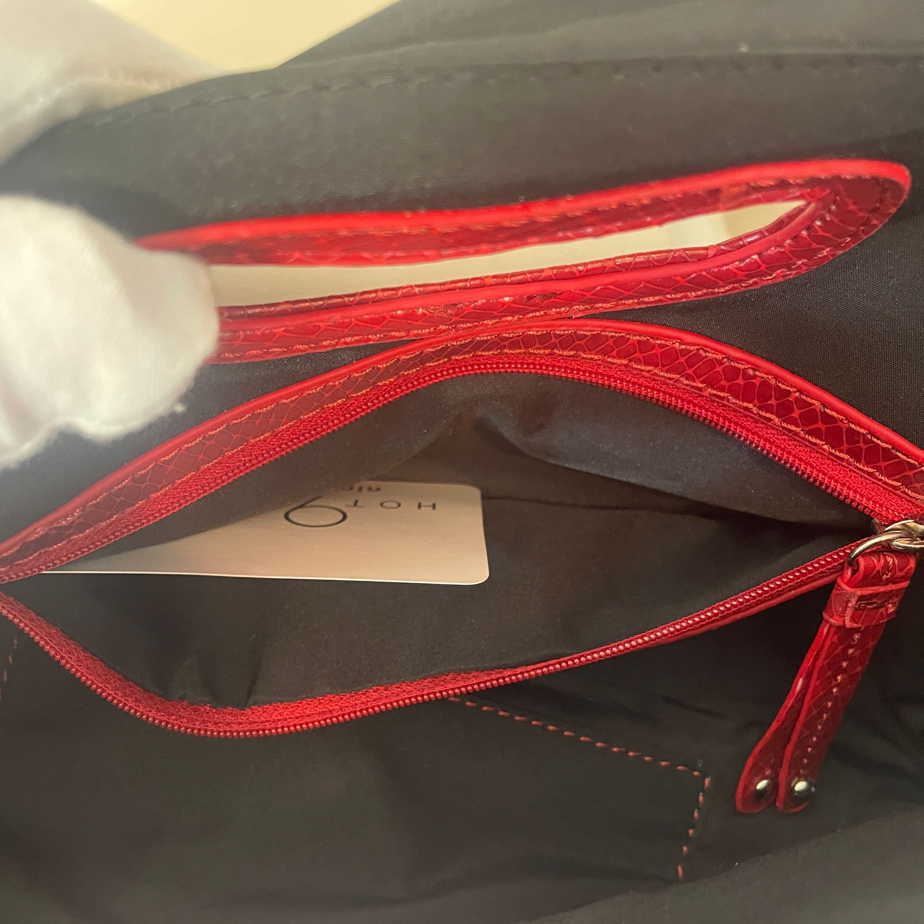 Nine West Red Snakeskin-Embossed Cutout Handle Clutch - Thumbnail 8