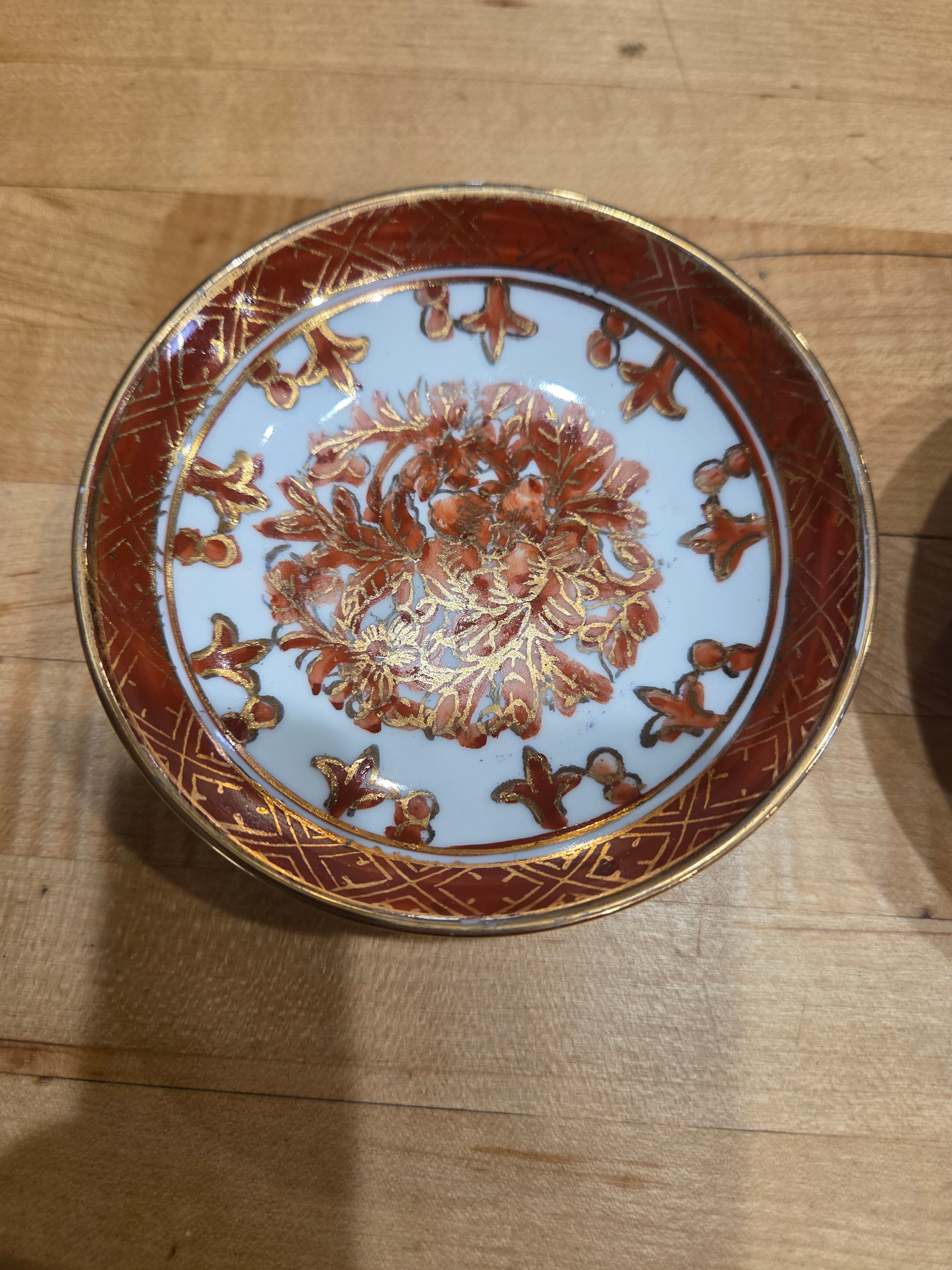 Vintage ACF Japanese Porcelain Rust Gold Trinket Dishes Pair 4" - Thumbnail 3